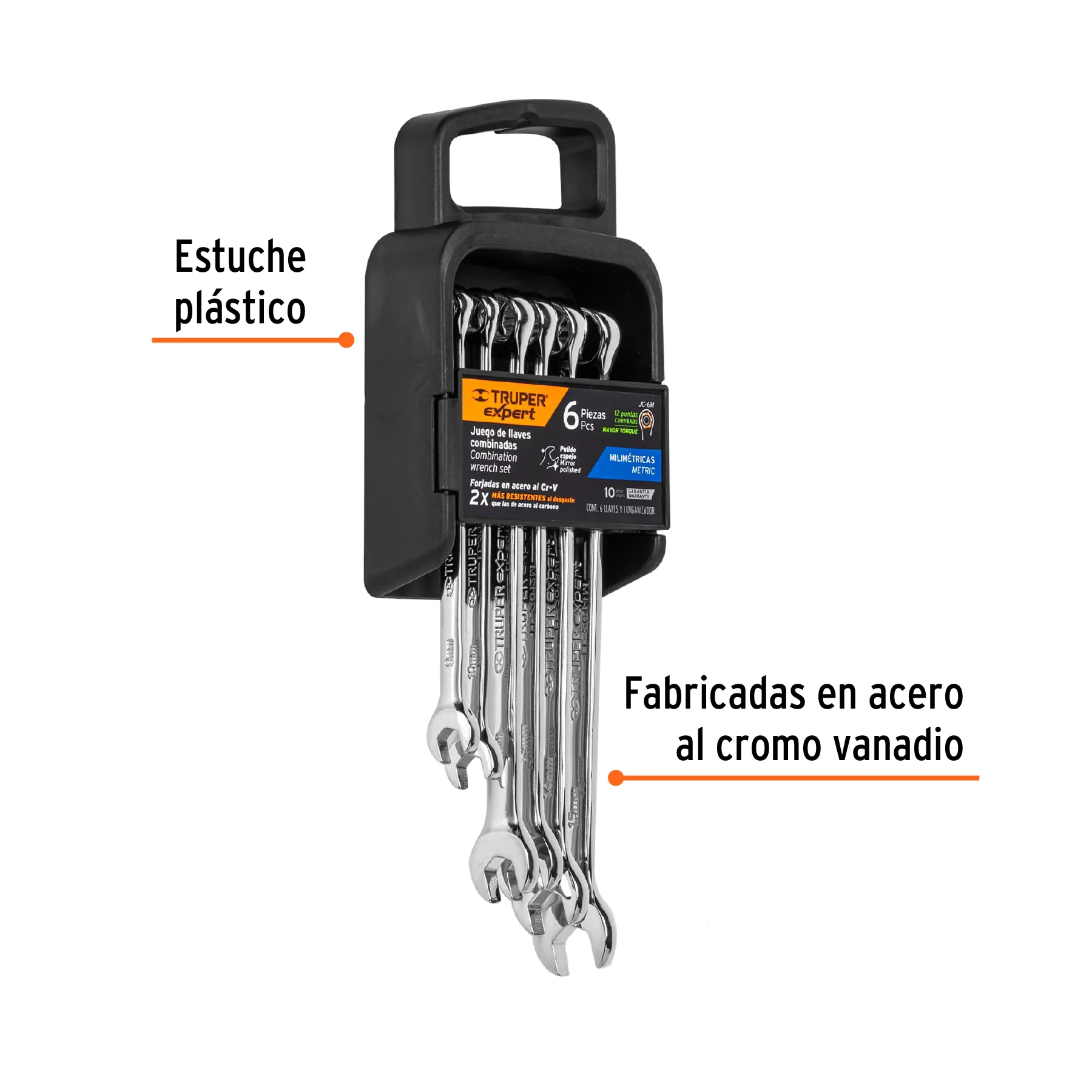 Juego de 6 llaves combinadas extralargas pulidas mm, EXPERT JC-6M, Foto 2 Tienda en línea de herramientas Truper