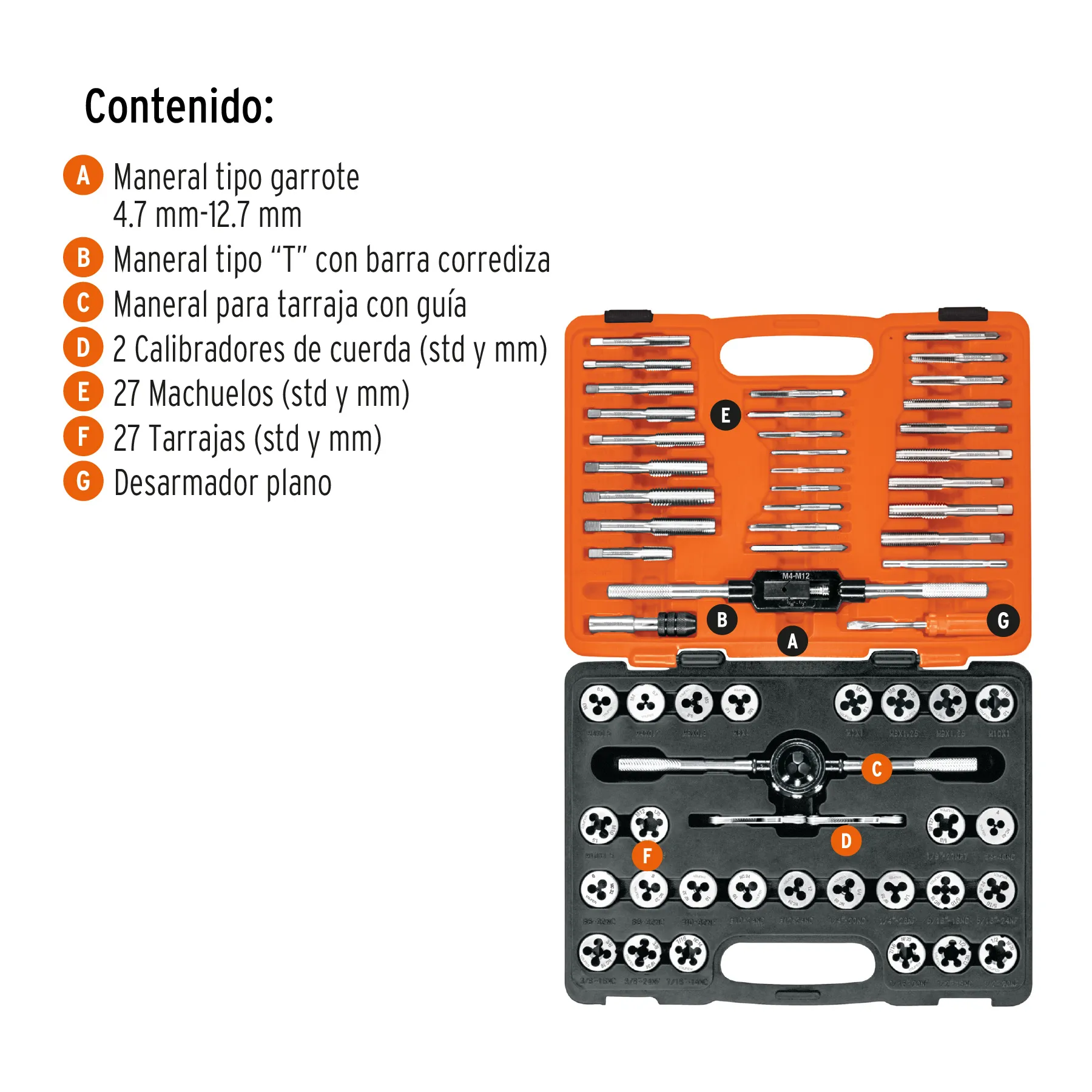 Juego de 60 piezas de machuelos y tarrajas, Truper J-MATA-60, Foto 2 Tienda en línea de herramientas Truper