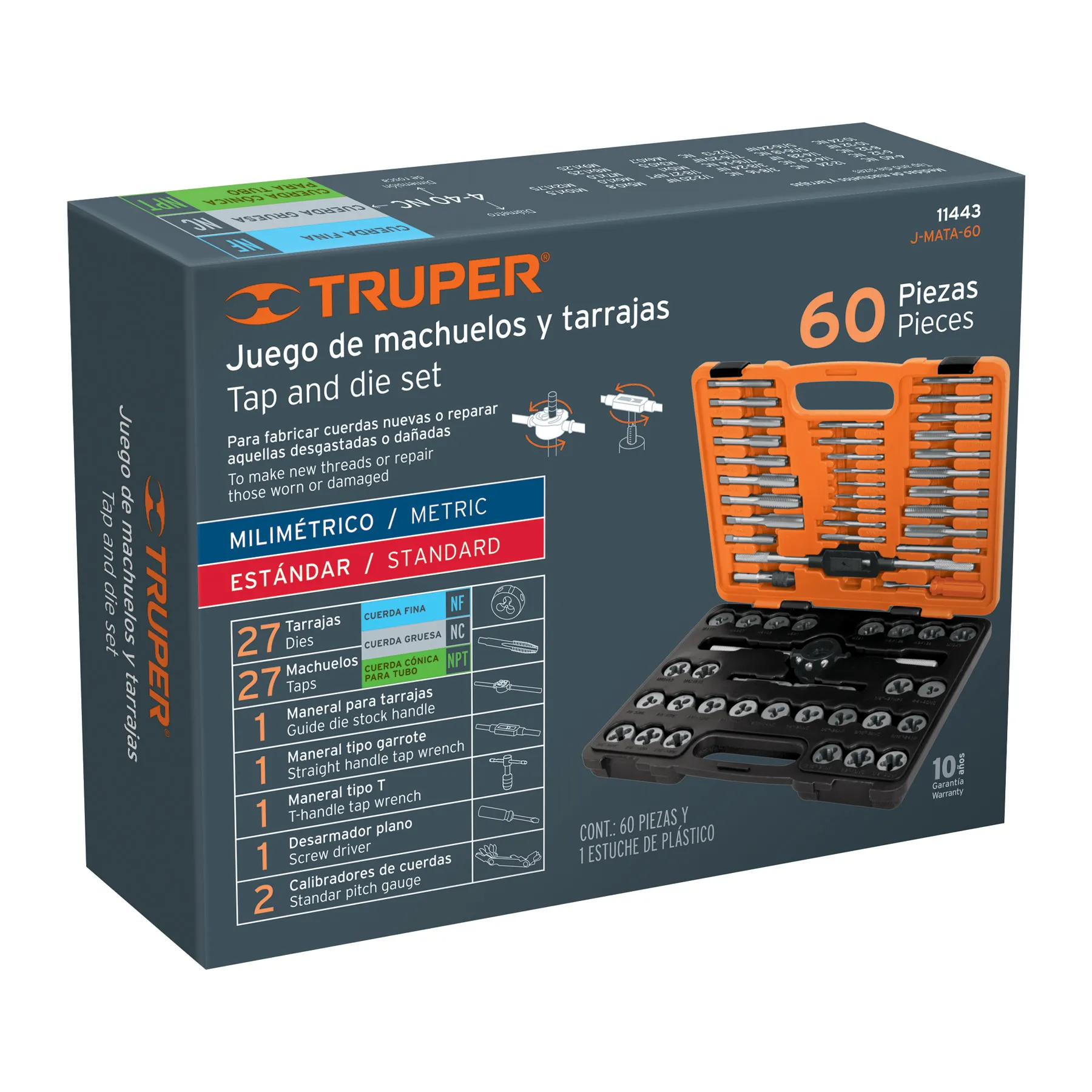 Juego de 60 piezas de machuelos y tarrajas, Truper J-MATA-60, Foto 4 Tienda en línea de herramientas Truper