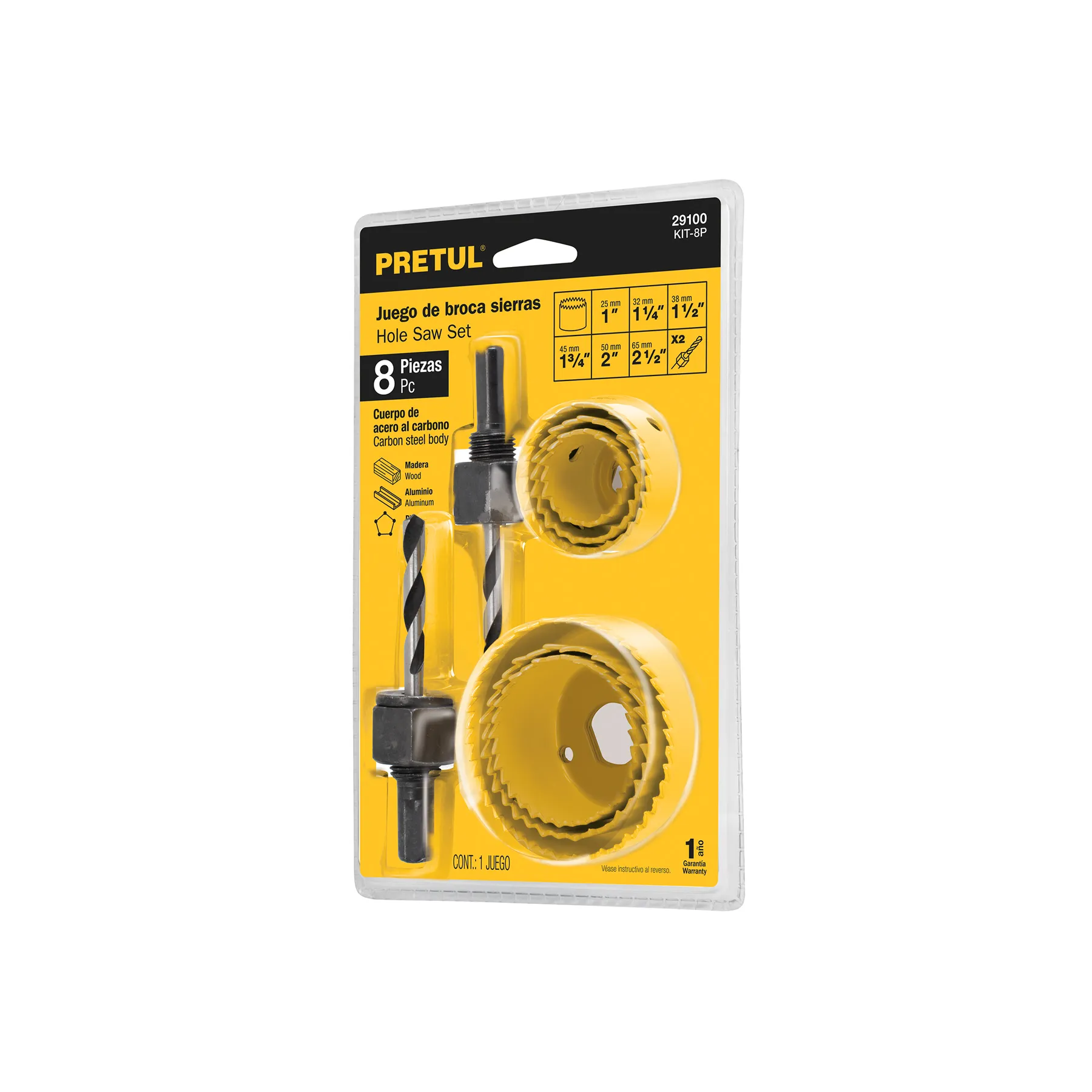 Juego de 7 brocasierras acero al carbono y 1 mandril, Pretul, Foto 1 Tienda en línea de herramientas Truper