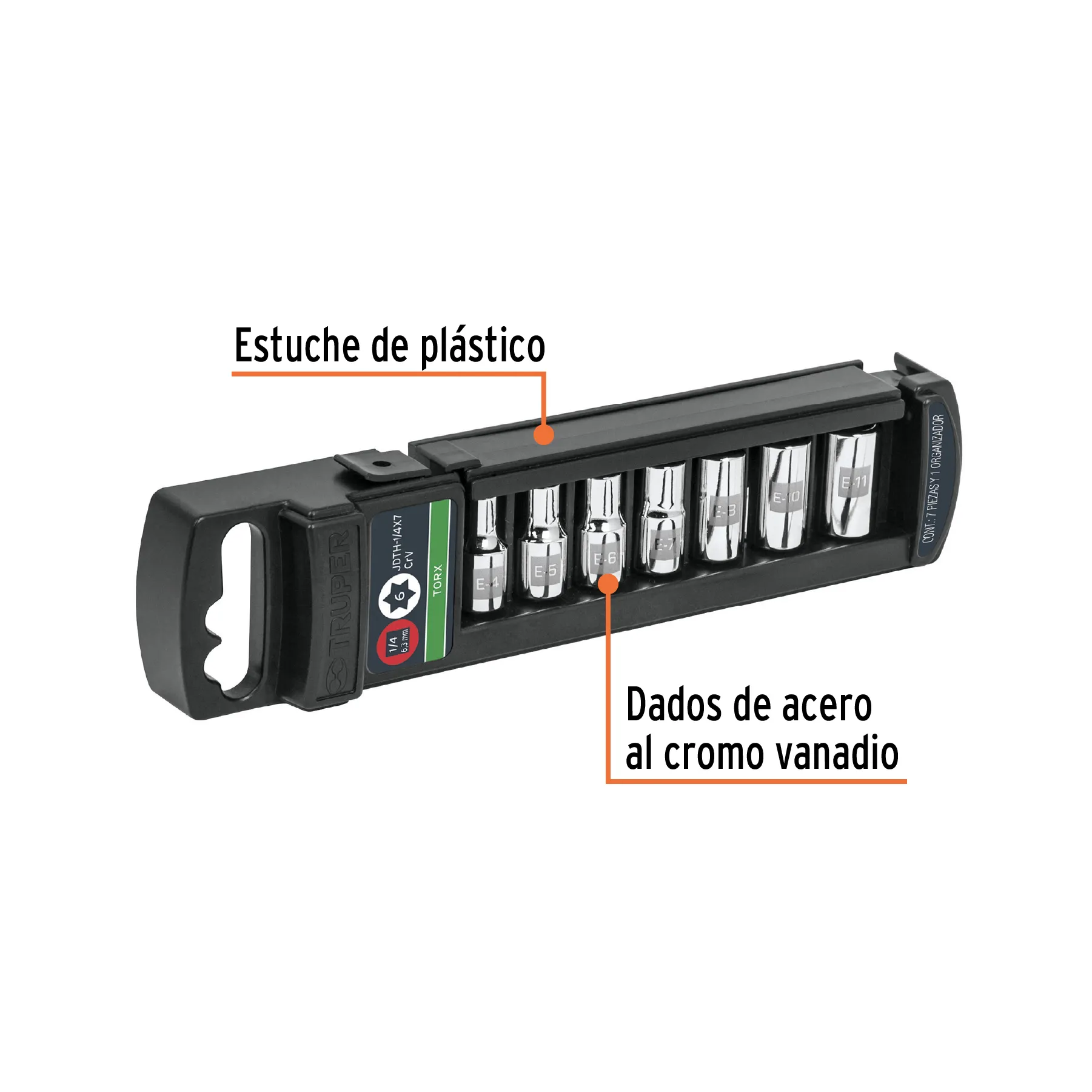 Juego de 7 dados torx cuadro 1/4 JDTH-1/4X7, Foto 2 Tienda en línea de herramientas Truper