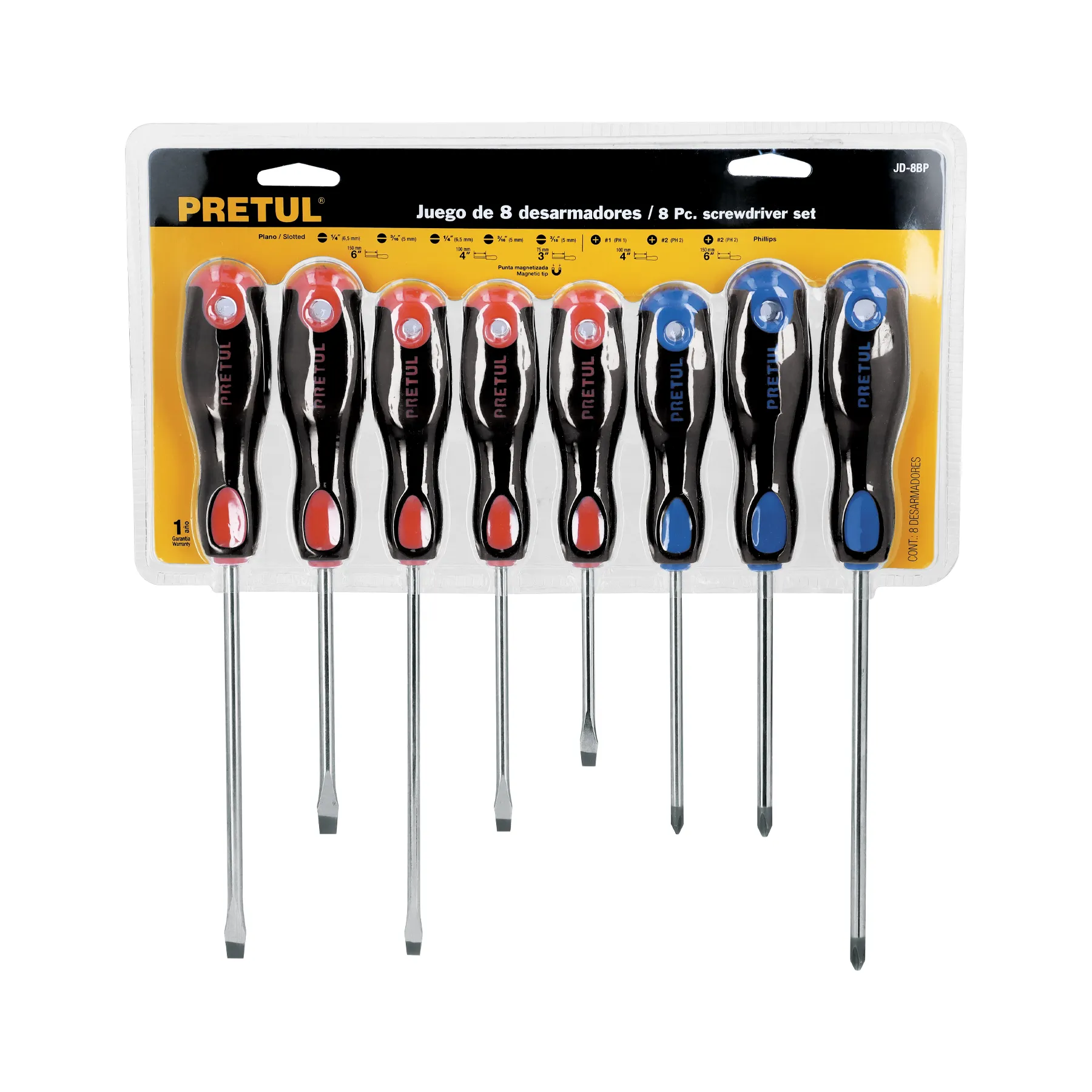 Juego de 8 desarmadores mango Comfort Grip, Pretul JD-8BP, Foto 4 Tienda en línea de herramientas Truper