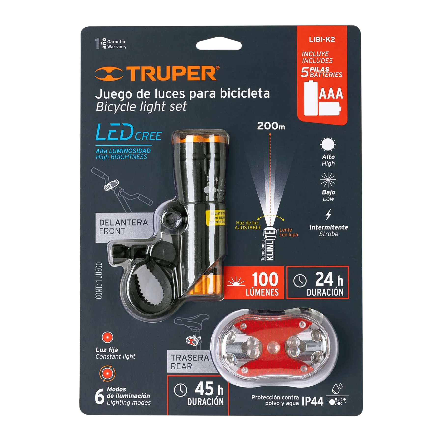 Juego de linterna delantera y trasera para bicicleta, TRUPER LIBI-K2, Foto 4 Tienda en línea de herramientas Truper
