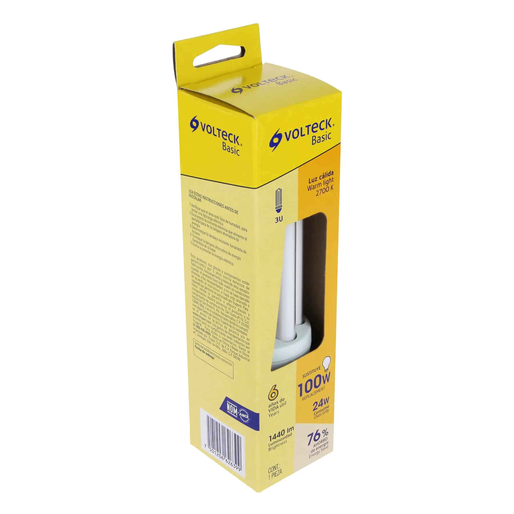 Lámpara triple T4 24 W luz cálida en caja, Volteck FOTRIC-24CP, Foto 4 Tienda en línea de herramientas Truper