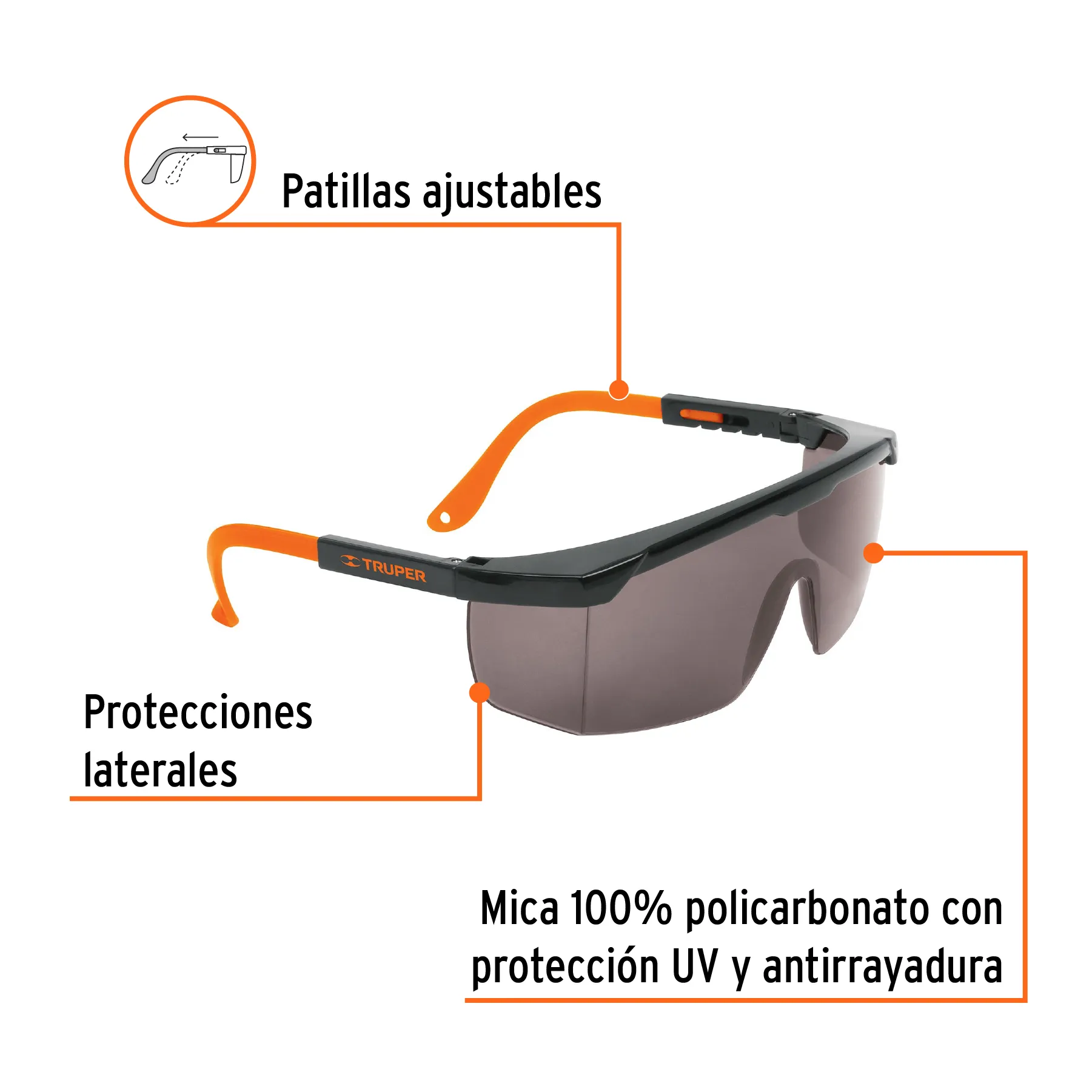 Lentes de seguridad ajustables grises, Truper Classic LEN-2000N, Foto 2 Tienda en línea de herramientas Truper