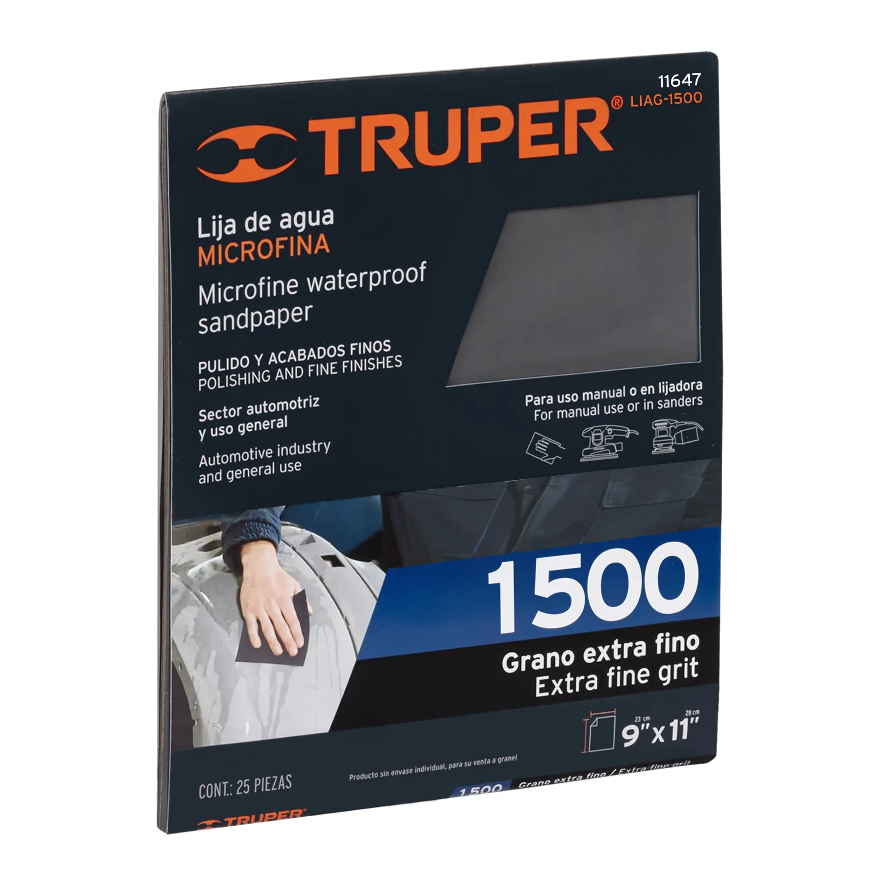 Lija de agua grano 1500 microfina carburo de silicio, Truper LIAG-1500, Foto 2 Tienda en línea de herramientas Truper