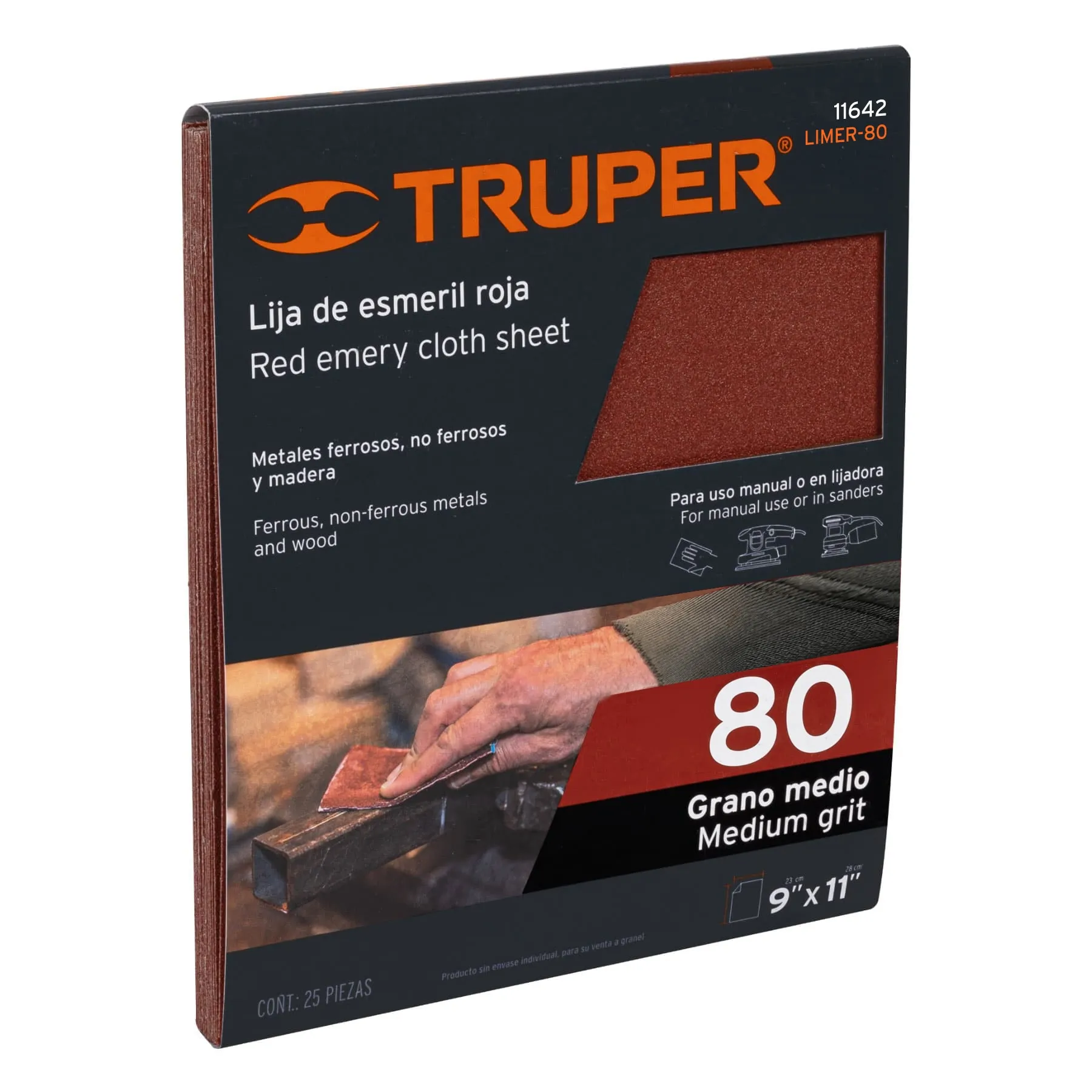 Lija de esmeril roja grano 80 de óxido de aluminio, Truper, Foto 1 Tienda en línea de herramientas Truper