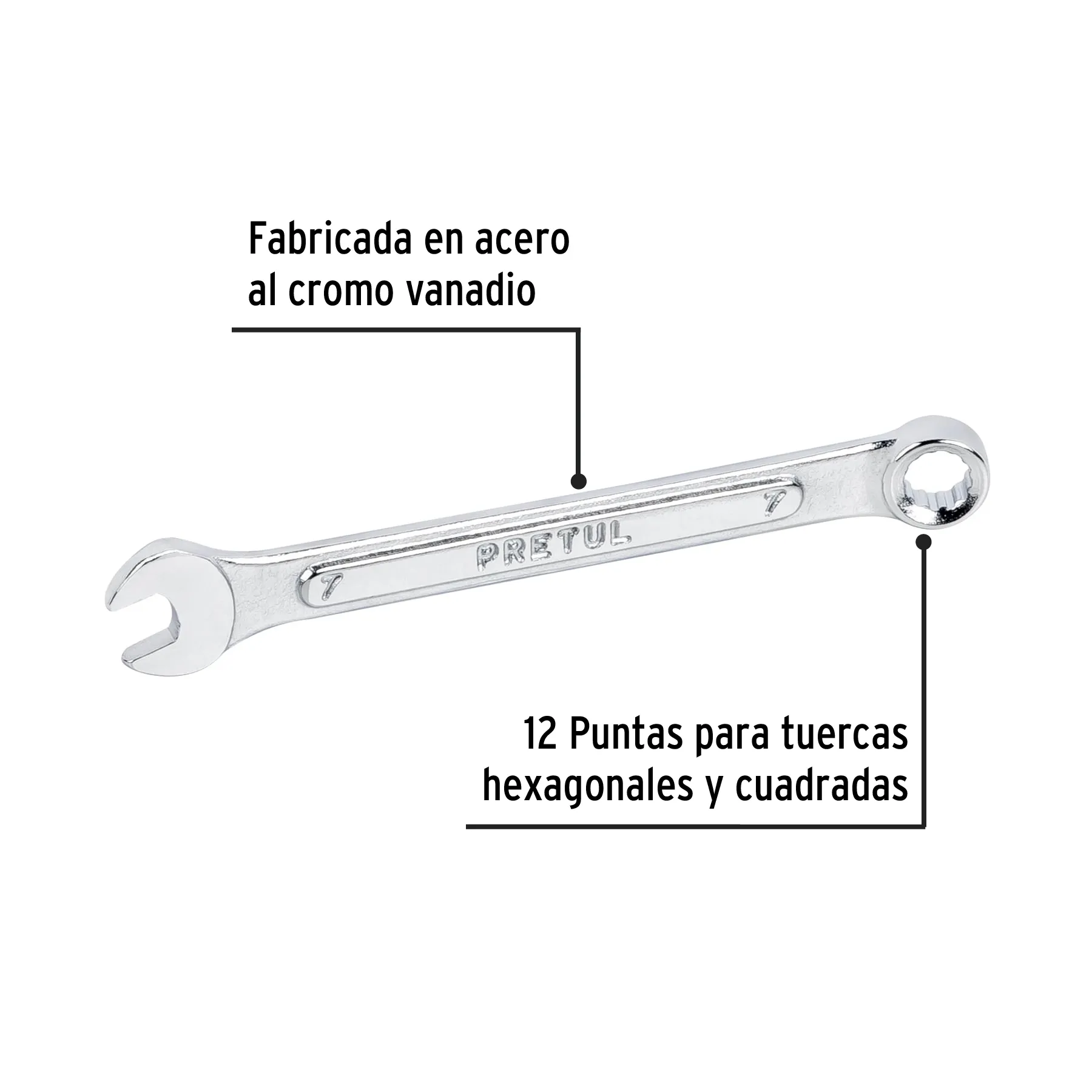 Llave combinada 7 mm x 110 mm de largo, Pretul LL-2007MP, Foto 2 Tienda en línea de herramientas Truper