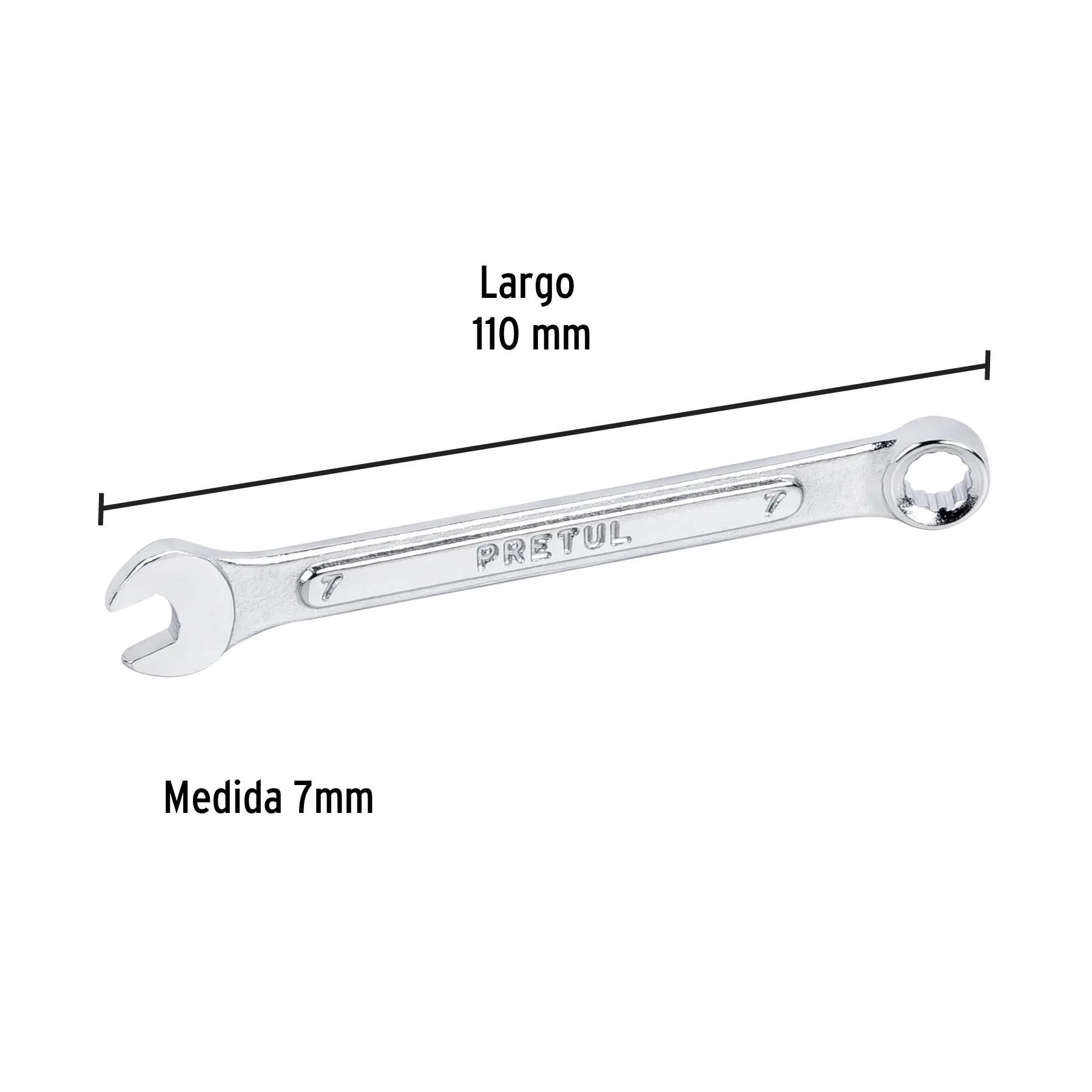 Llave combinada 7 mm x 110 mm de largo, Pretul LL-2007MP, Foto 3 Tienda en línea de herramientas Truper