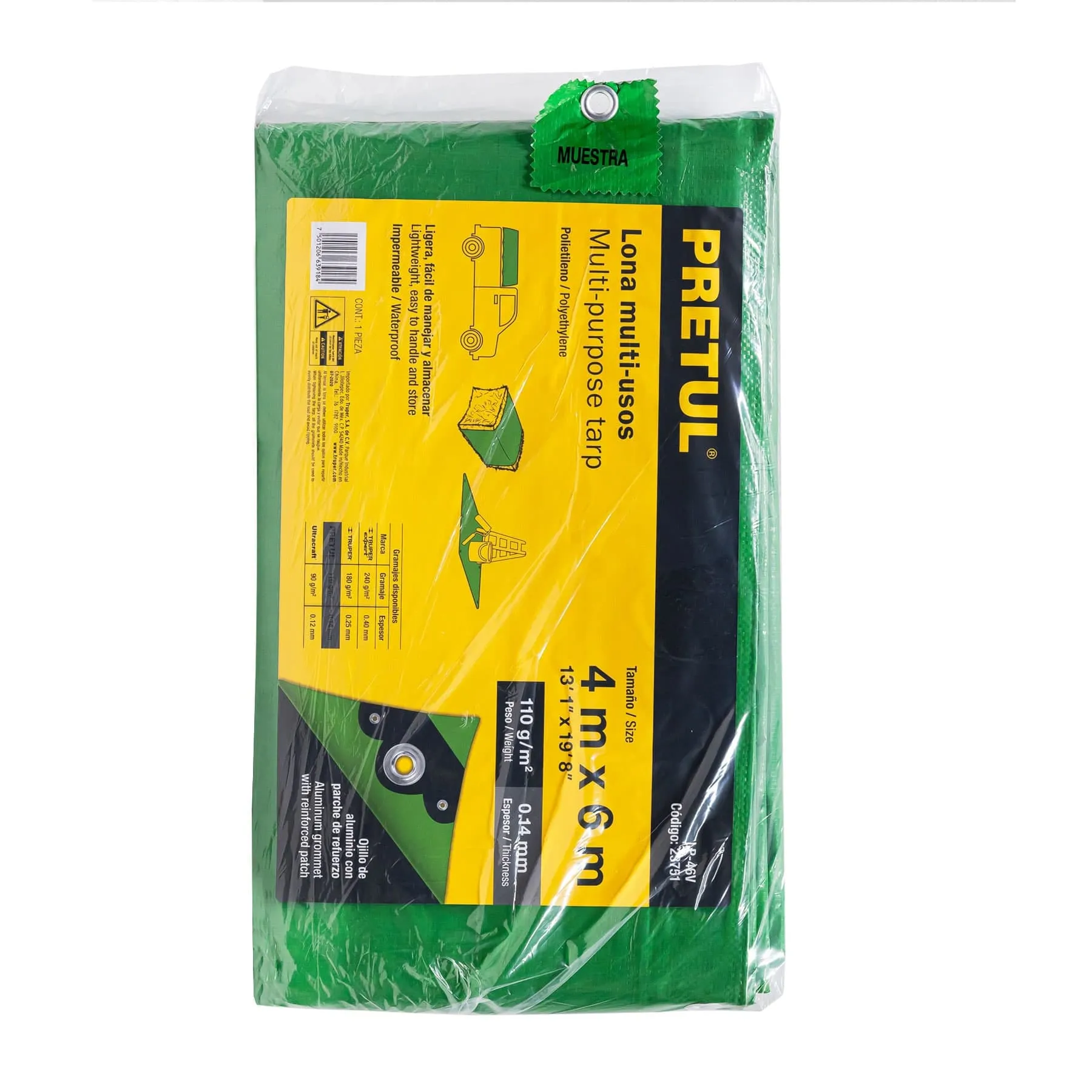 Lona de polietileno 4 x 6 m, verde, 110 g/m2, PRETUL LP-46V, Foto 2 Tienda en línea de herramientas Truper