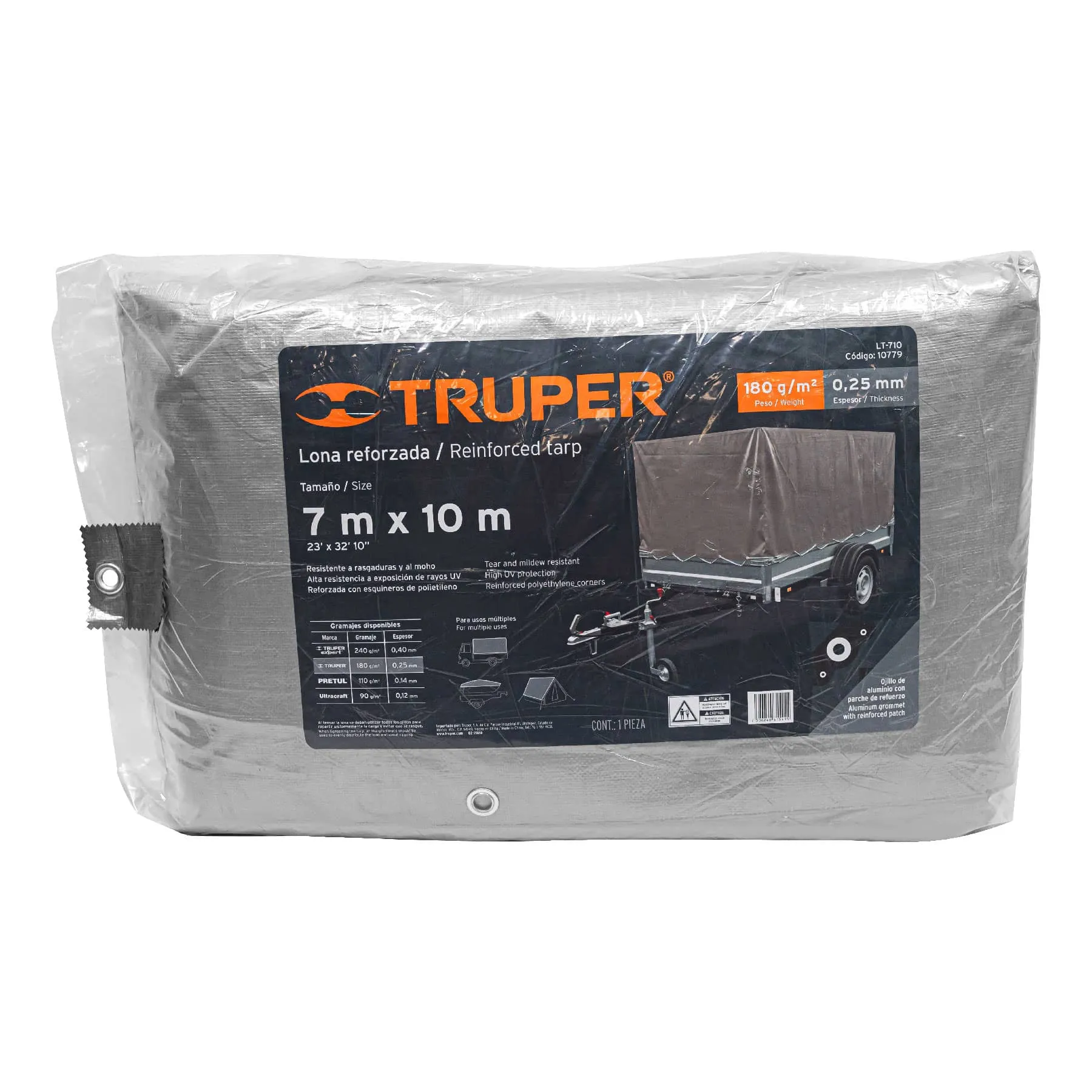 Lona de polietileno reforzada 7x10 m, gris, 180g/m2, TRUPER LT-710, Foto 2 Tienda en línea de herramientas Truper