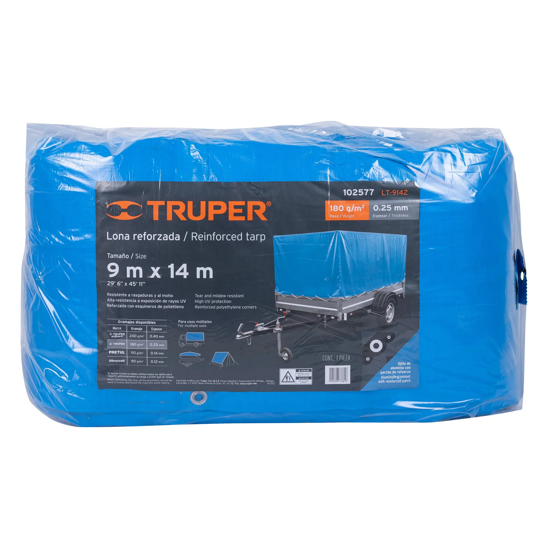 Lona de polietileno reforzada 9x14 m, azul, 180g/m2, TRUPER LT-914Z, Foto 2 Tienda en línea de herramientas Truper