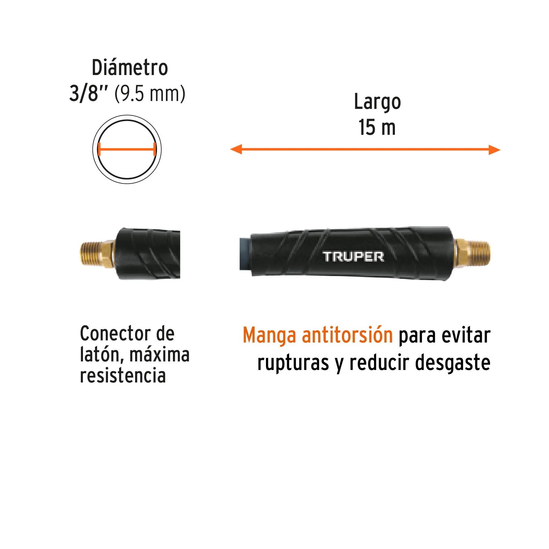 Manguera para compresor, híbrida, 15m x 3/8 MAN-HI-15-3/8, Foto 2 Tienda en línea de herramientas Truper