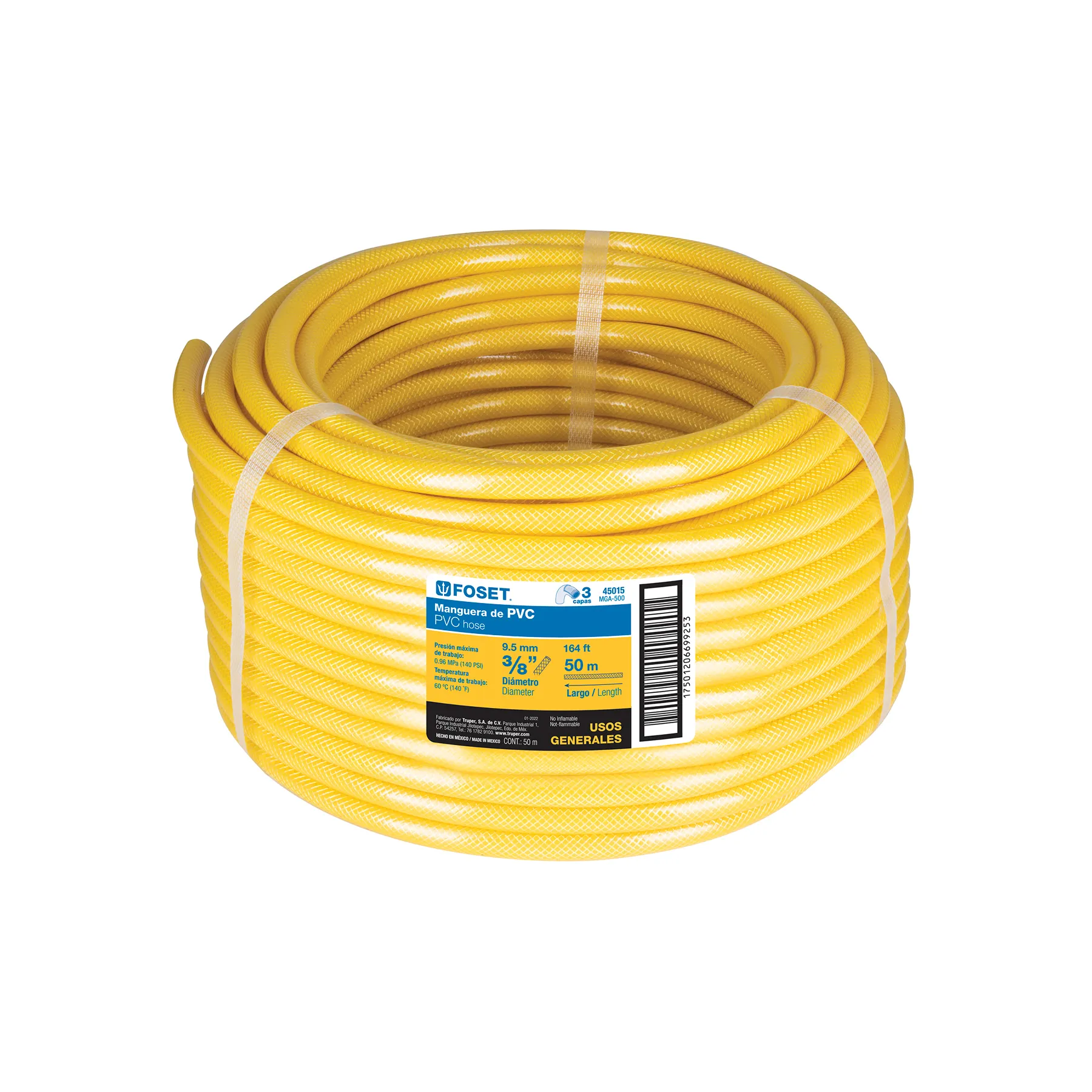 Manguera para gas, PVC amarilla, 3/8