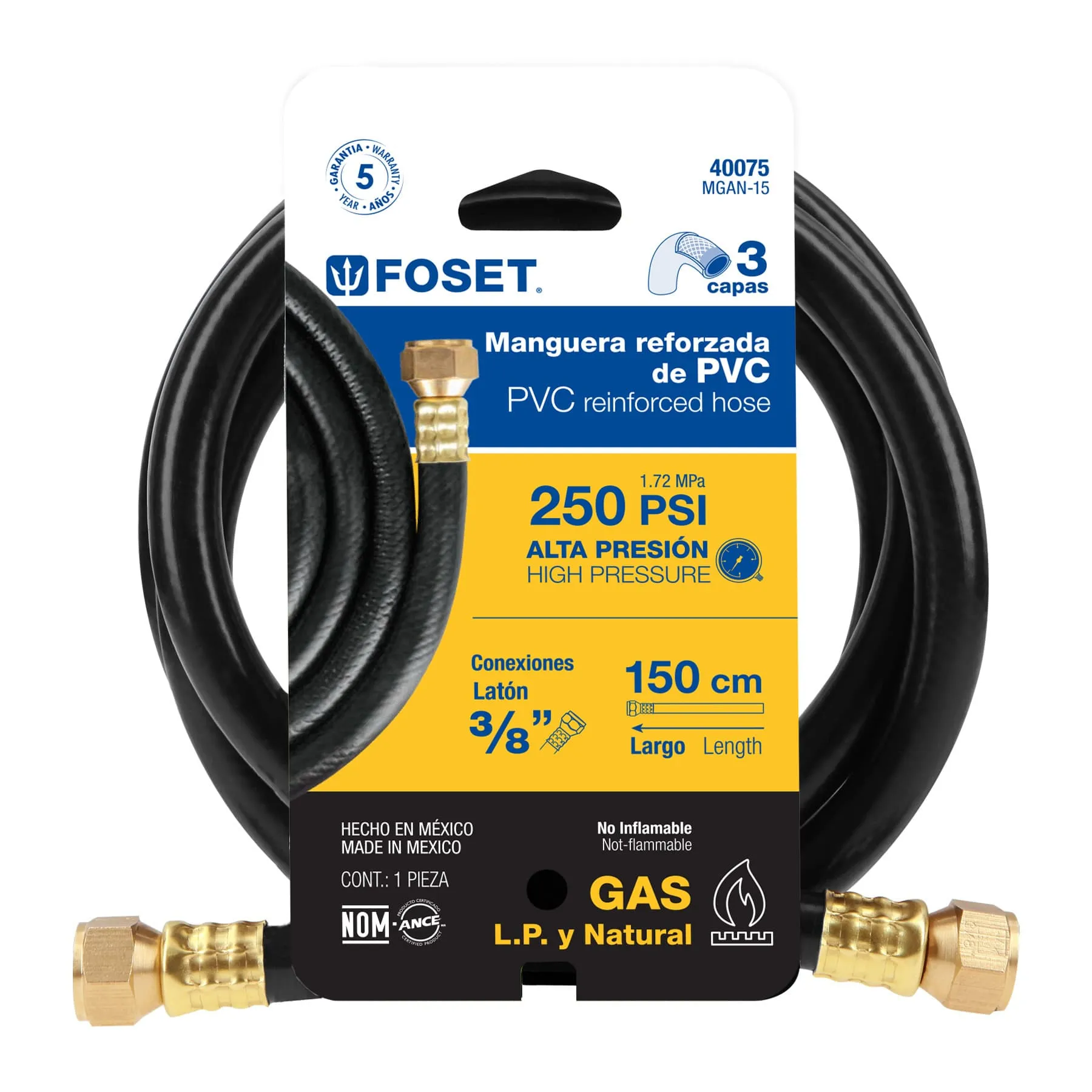 Manguera para gas, PVC negra, 3/8 MGAN-15, Foto 3 Tienda en línea de herramientas Truper