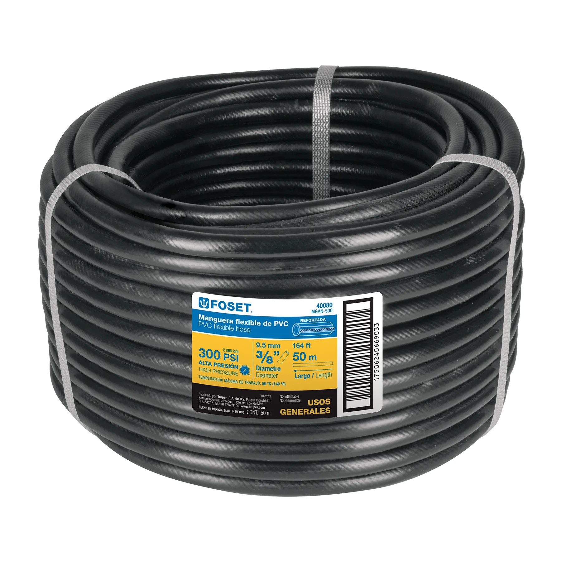 Manguera para gas, PVC negra, 3/8