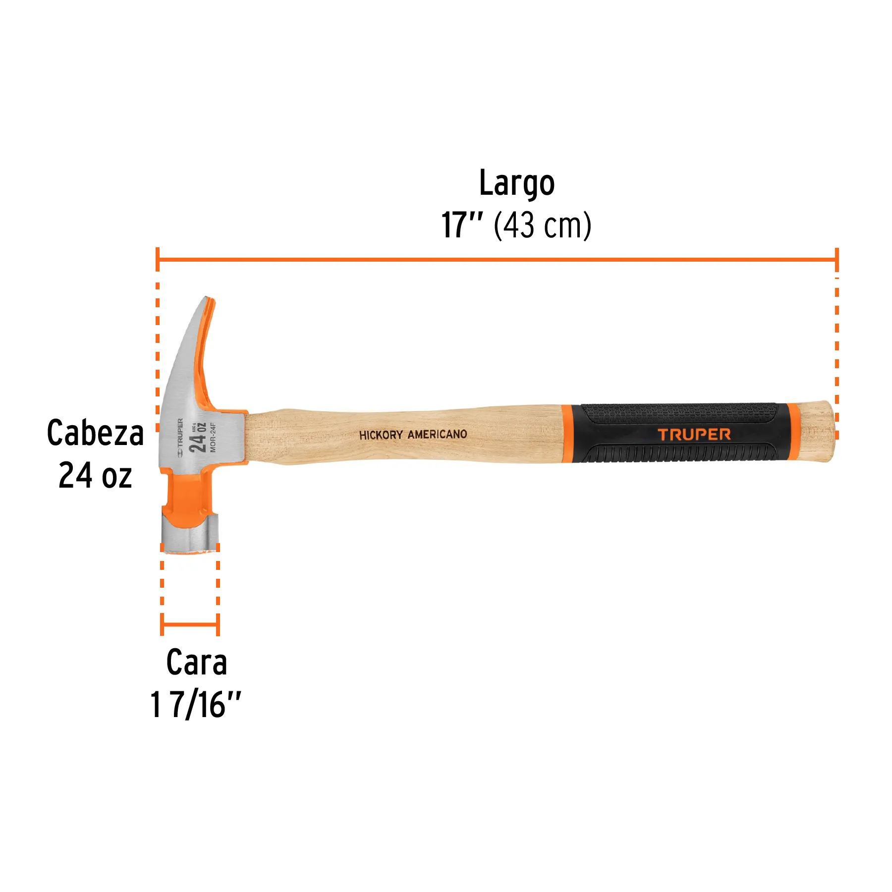 Martillo pulido 24 oz uña recta, boca fresada, Truper Grip MOR-24F, Foto 3 Tienda en línea de herramientas Truper
