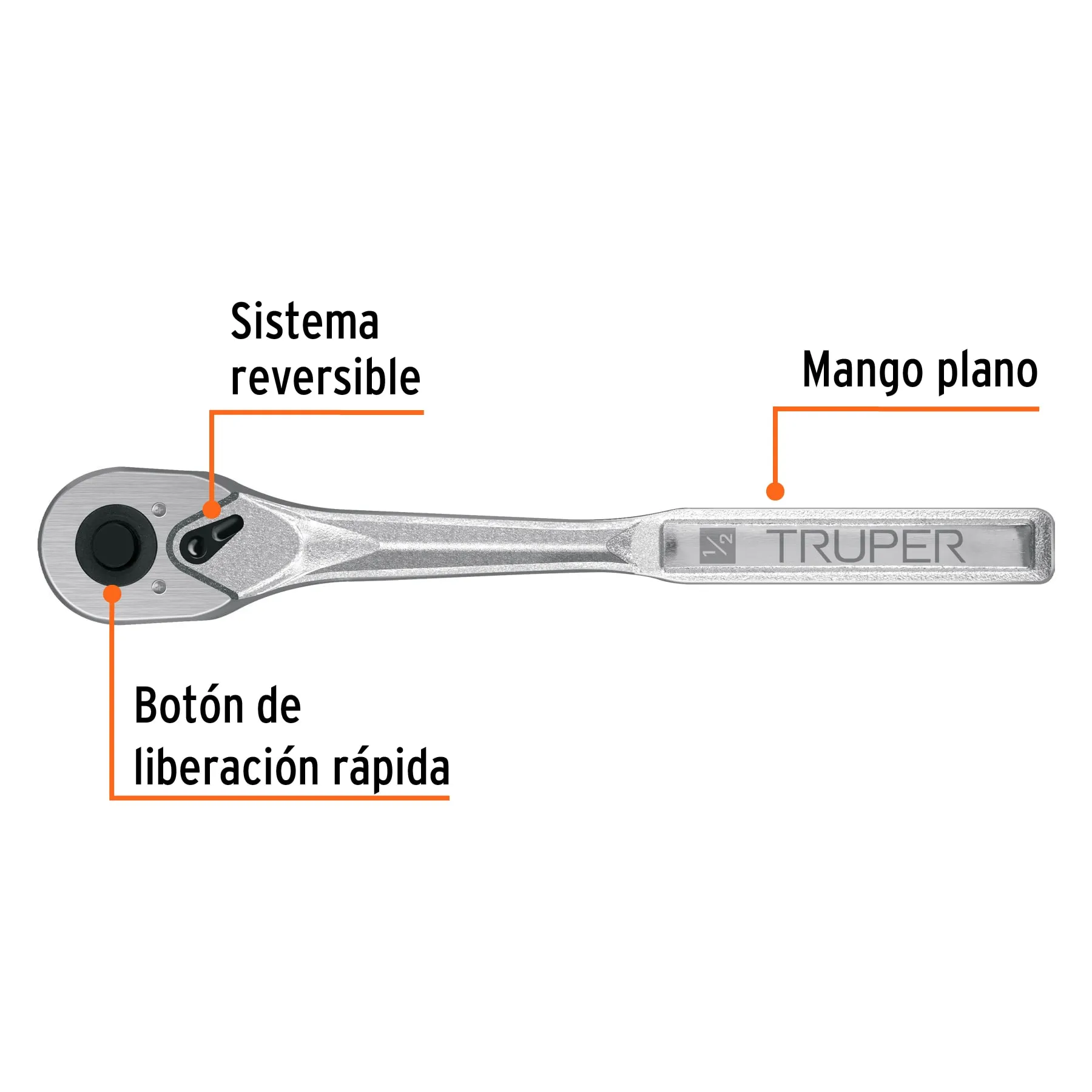 Matraca liberación rápida 72 dientes, cuadro 1/2 M-1272, Foto 2 Tienda en línea de herramientas Truper