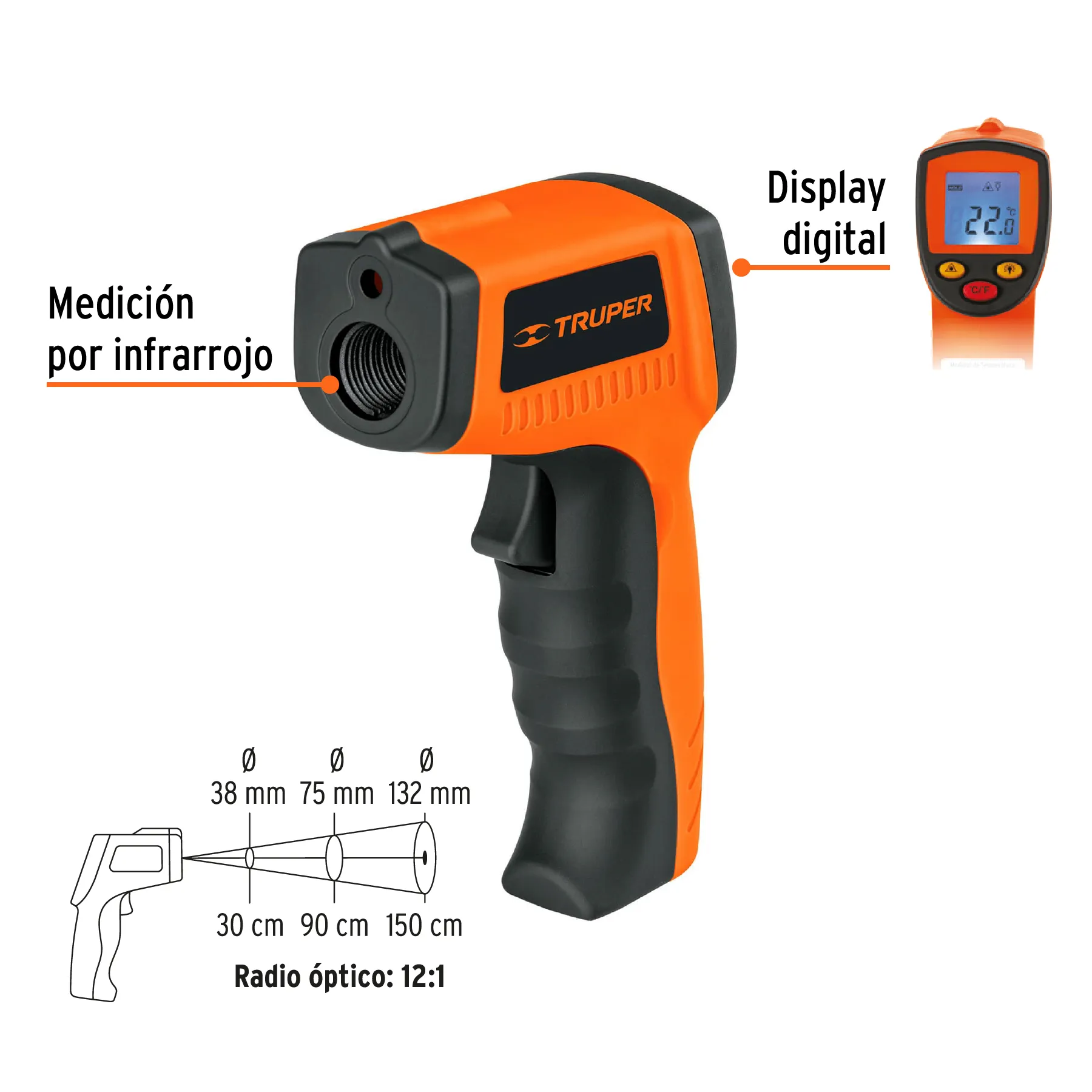 Medidor infrarrojo de temperatura de -50°C a 500°C, Truper METE-500, Foto 2 Tienda en línea de herramientas Truper