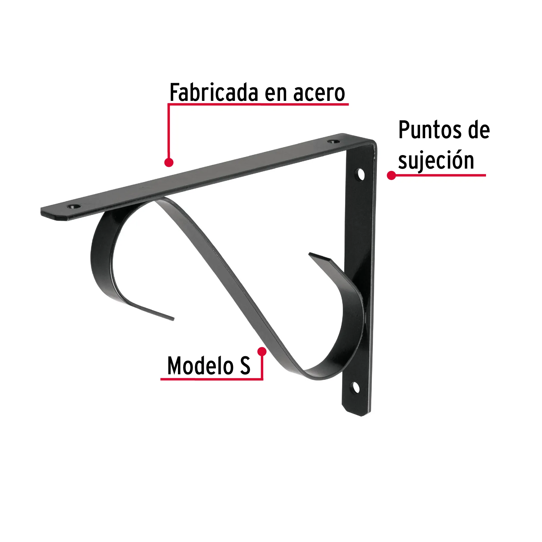 Ménsula reforzada negra 8 x 6 MED-8NS, Foto 2 Tienda en línea de herramientas Truper