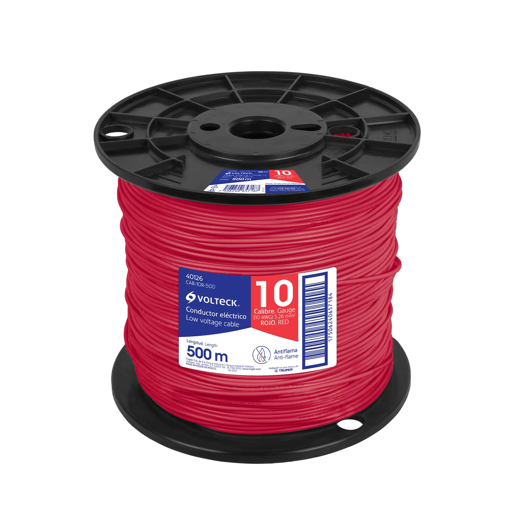 Metro de cable THHW-LS 10 AWG rojo en carrete de 500 m, Foto 1 Tienda en línea de herramientas Truper