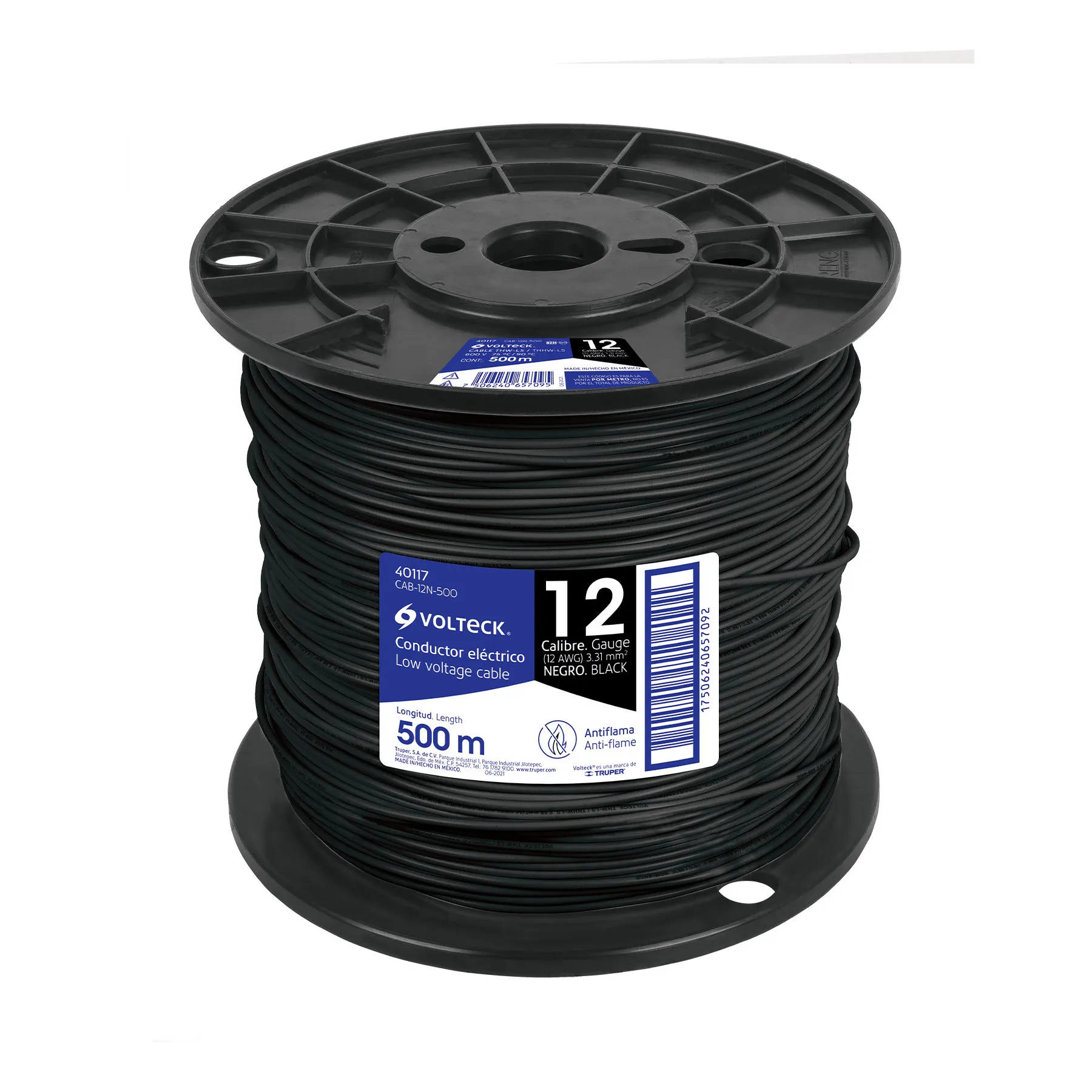 Metro de cable THHW-LS 12 AWG negro en carrete de 500 m, Foto 1 Tienda en línea de herramientas Truper