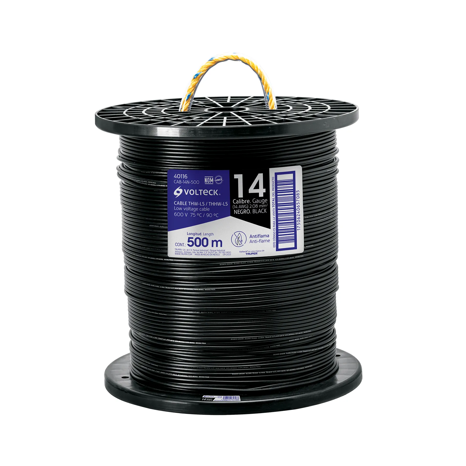 Metro de cable THHW-LS 14 AWG negro en carrete de 500 m, Foto 1 Tienda en línea de herramientas Truper