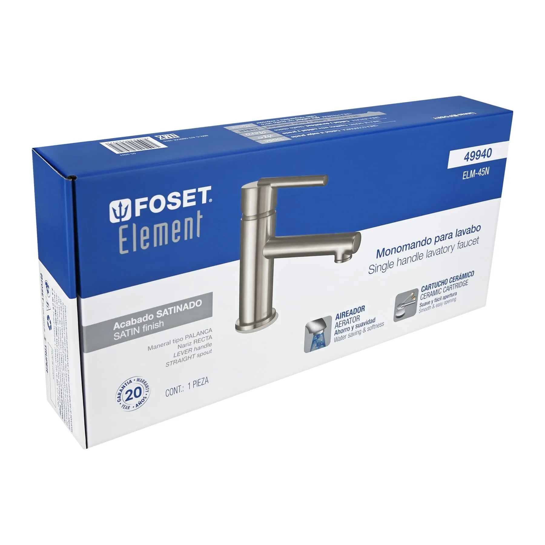 Monomando corto satín para lavabo, Foset Element ELM-45N, Foto 4 Tienda en línea de herramientas Truper