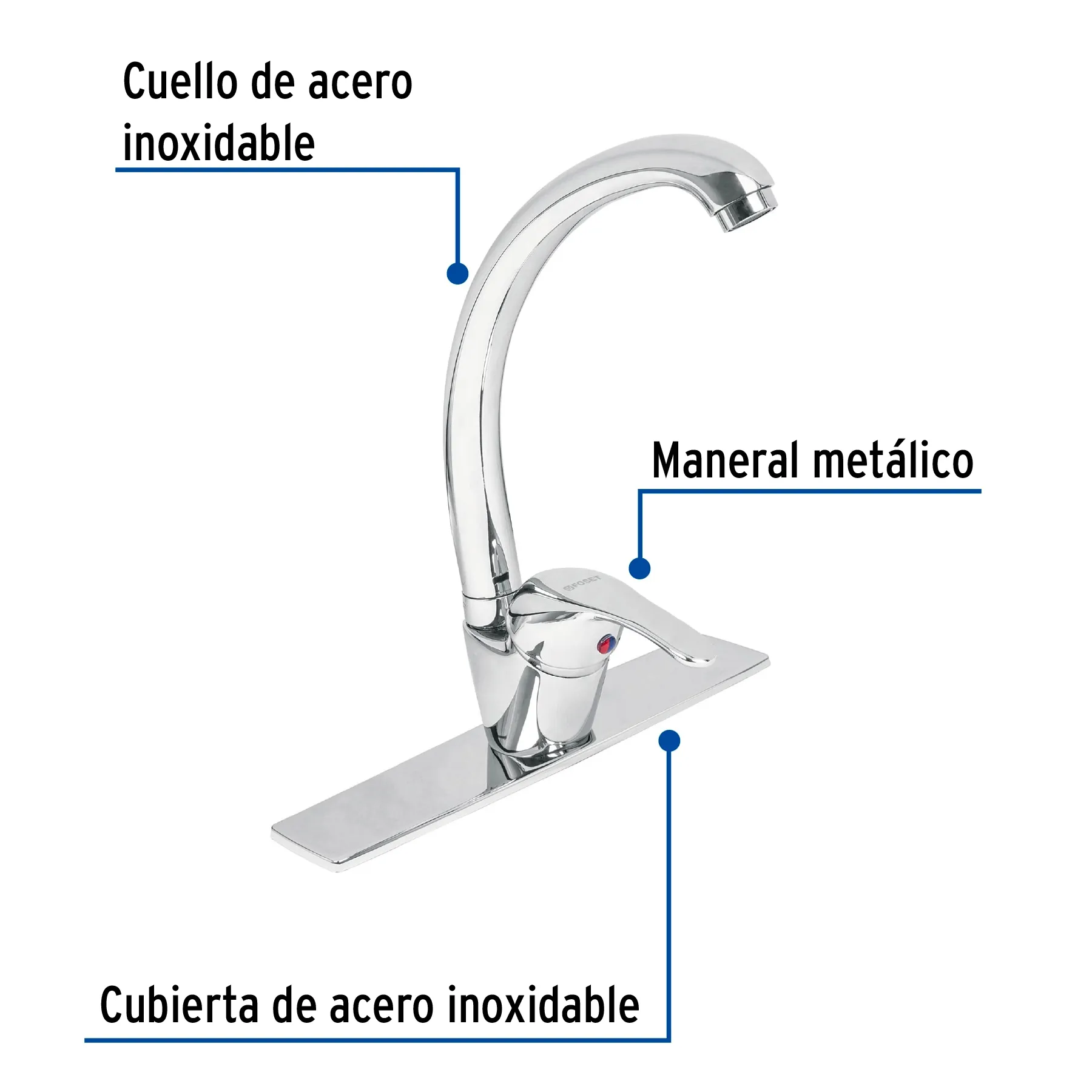 Monomando fregadero cromo, cuello curvo, AQUA AQF-83, Foto 2 Tienda en línea de herramientas Truper