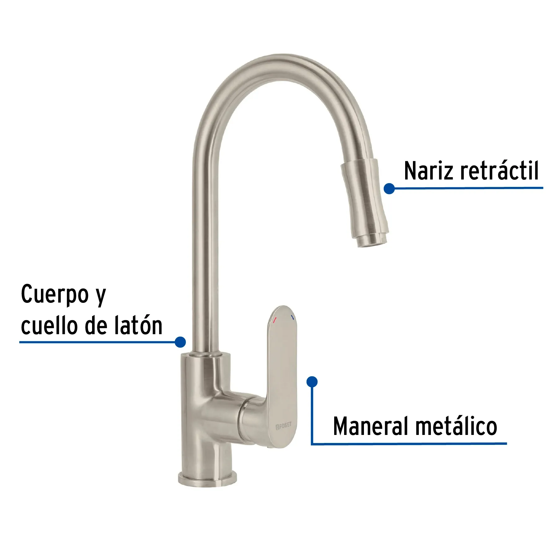 Monomando retráctil para fregadero, satín, FOSET RIVIERA RIM-82N, Foto 2 Tienda en línea de herramientas Truper