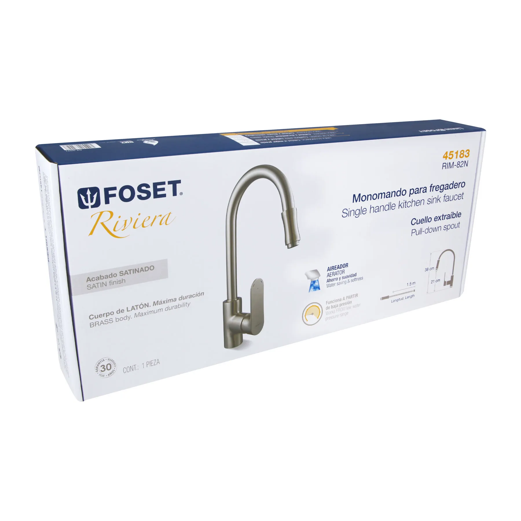 Monomando retráctil para fregadero, satín, FOSET RIVIERA RIM-82N, Foto 3 Tienda en línea de herramientas Truper