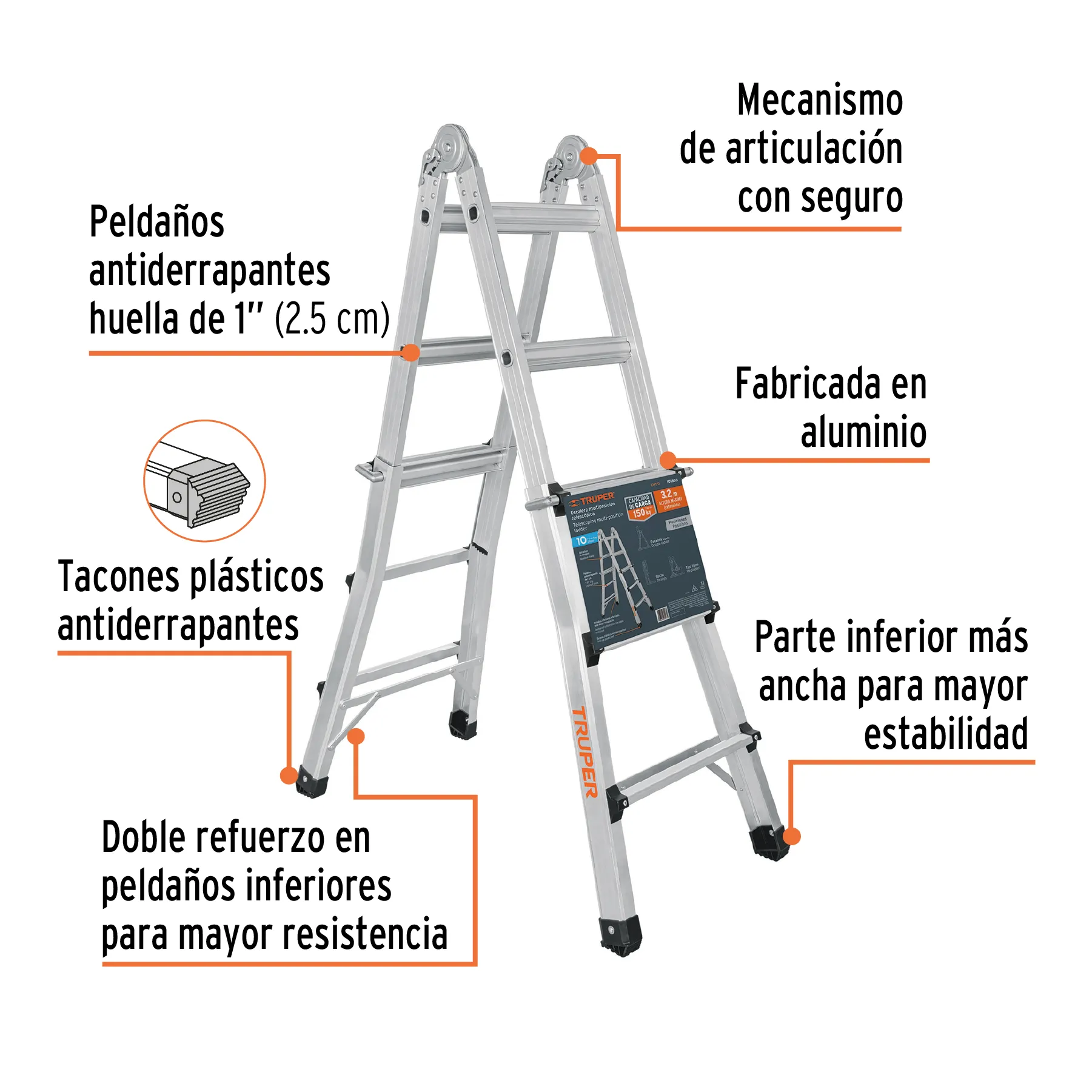 Multiescalera telescópica,4.5 m,capacidad de carga 150 kg EMT-18, Foto 2 Tienda en línea de herramientas Truper
