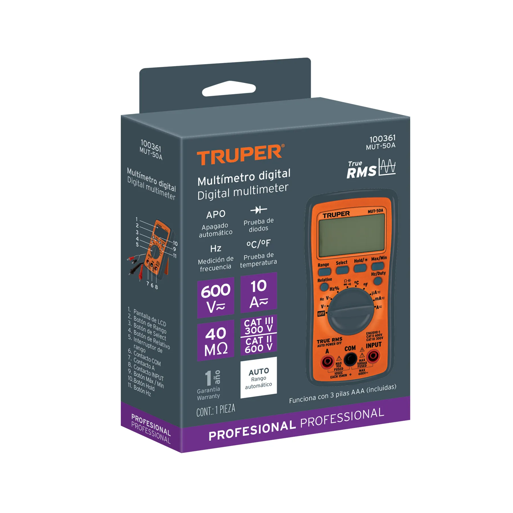 Multimetro profesional con RMS verdadero y auto rango MUT-50A, Foto 4 Tienda en línea de herramientas Truper