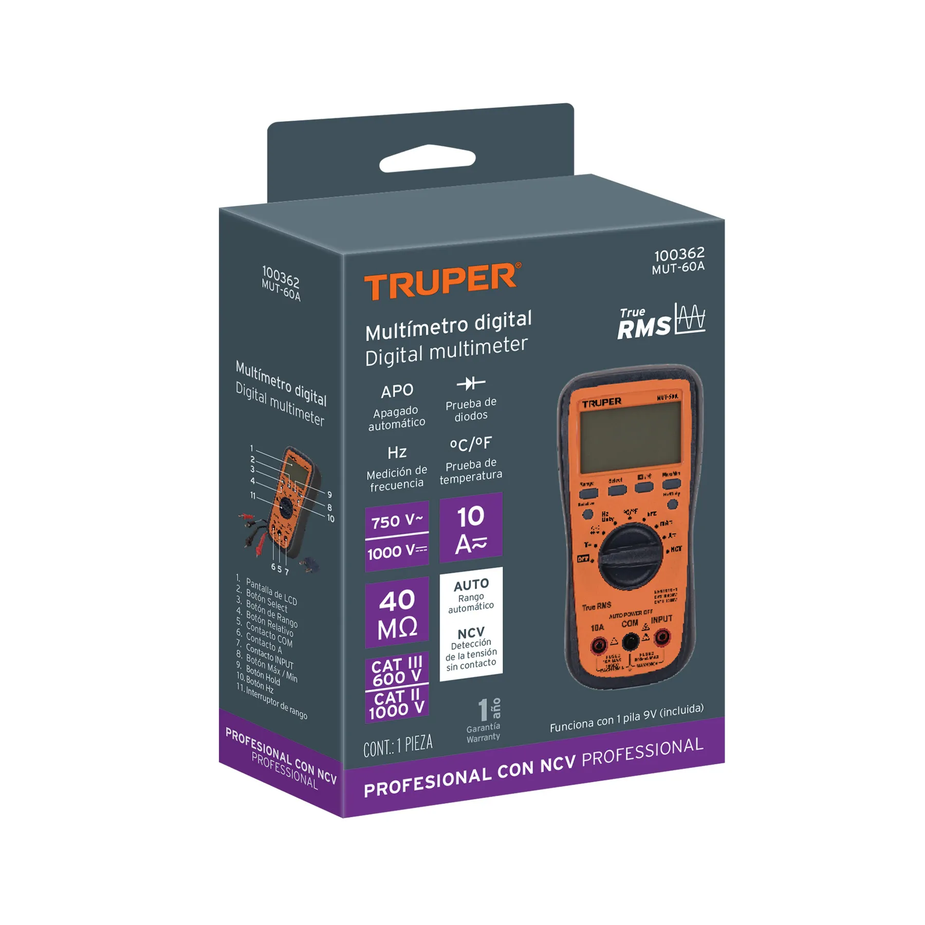 Multímetro profesional con RMS verdadero y auto rango Deluxe MUT-60A, Foto 4 Tienda en línea de herramientas Truper