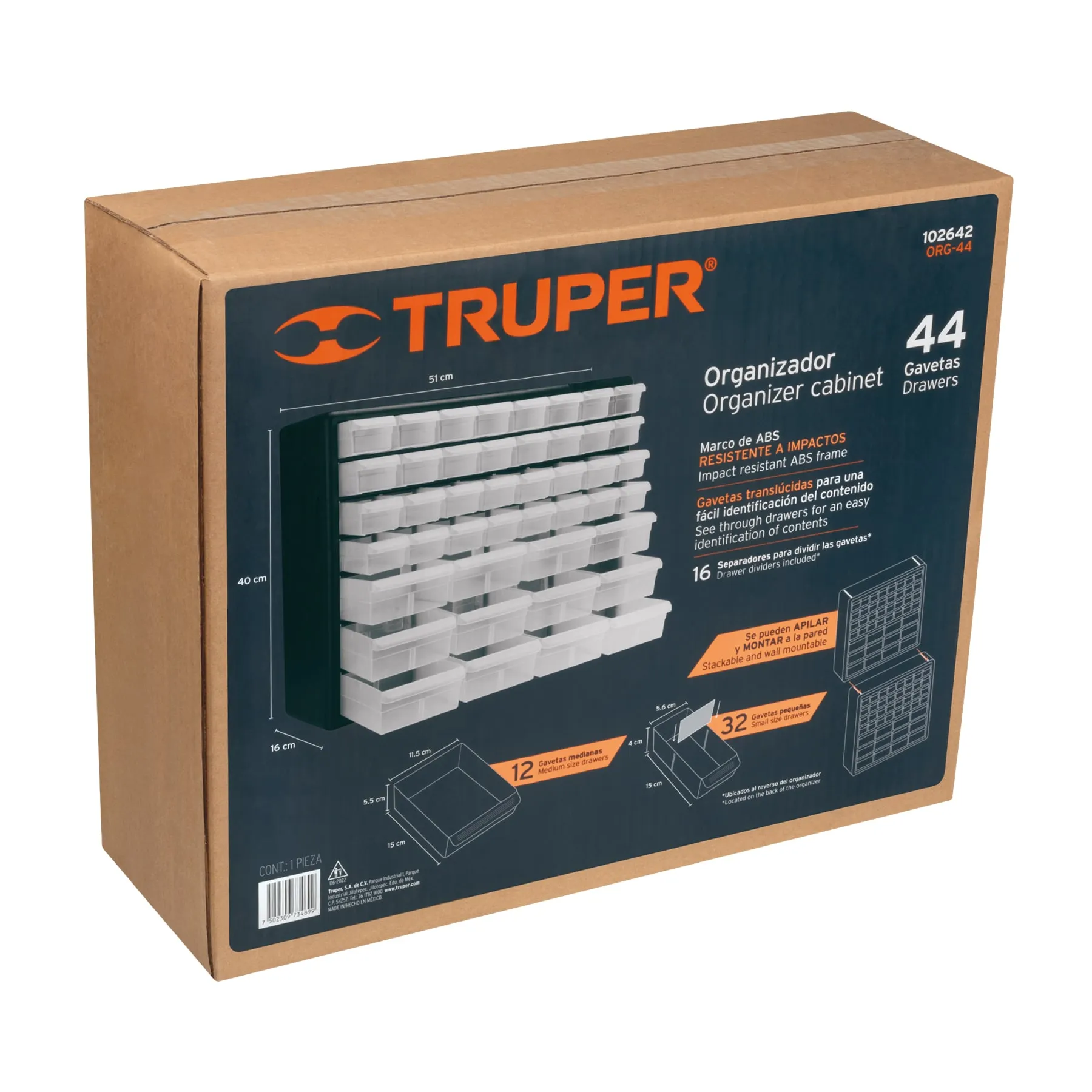 Organizador con 44 gavetas, Truper ORG-44, Foto 4 Tienda en línea de herramientas Truper