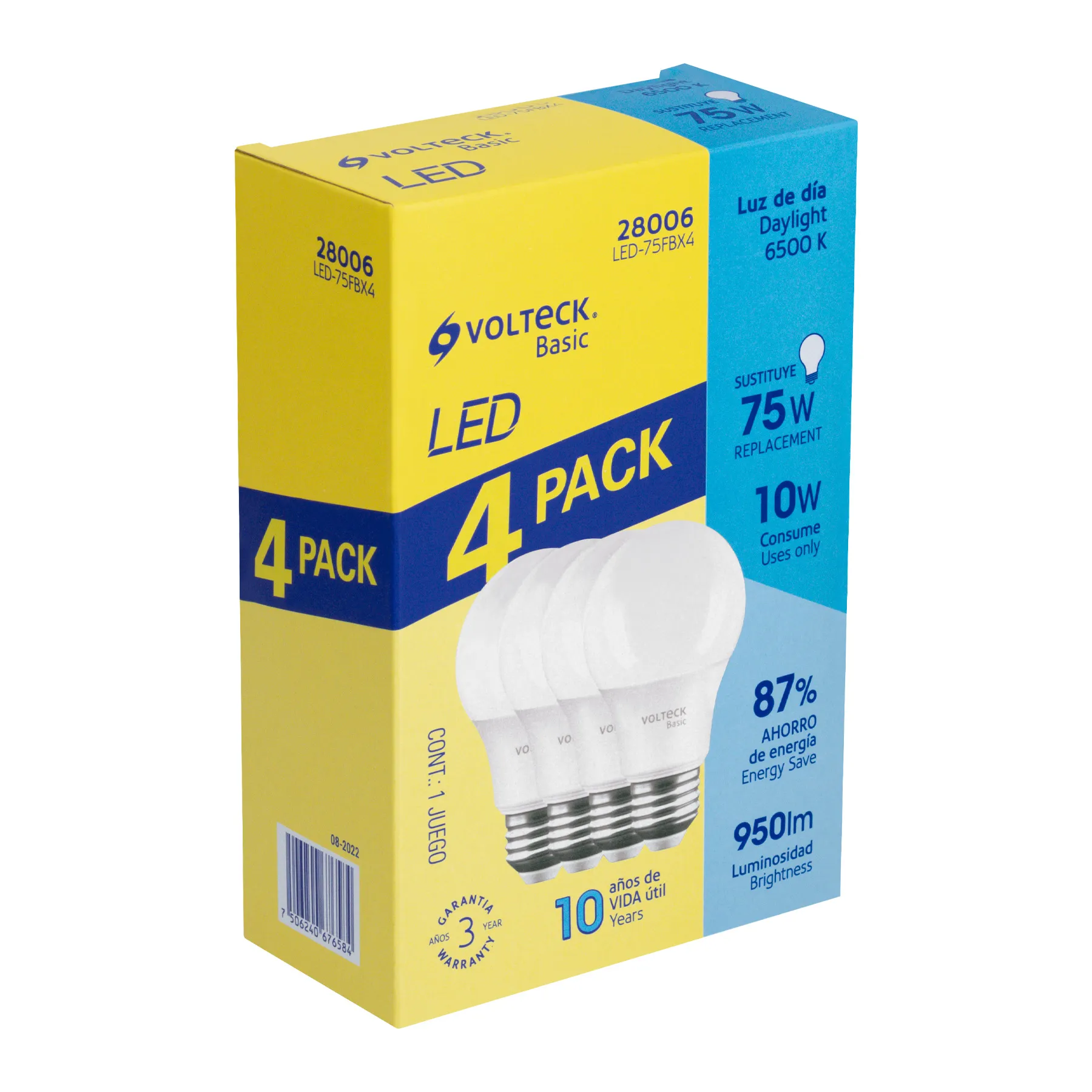 Pack de 4 lámparas LED A19 10 W (equiv. 75 W), luz de día, Foto 1 Tienda en línea de herramientas Truper