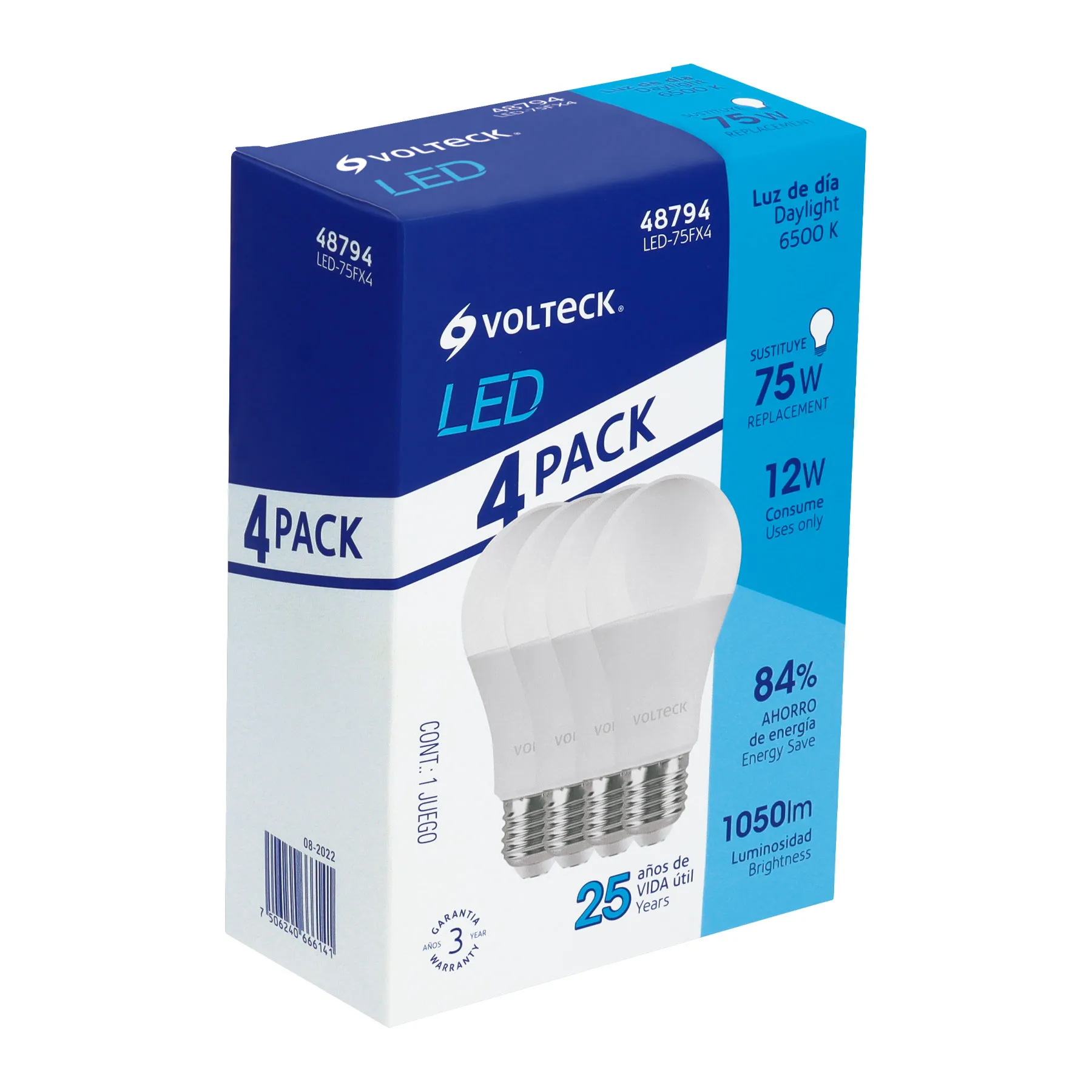 Pack de 4 lámparas LED A19 12 W (equiv. 75 W), luz de día Pack de 4 lámparas LED A19 12 W (equiv. 75 W), luz de día, Foto 1 Tienda en línea de herramientas Truper