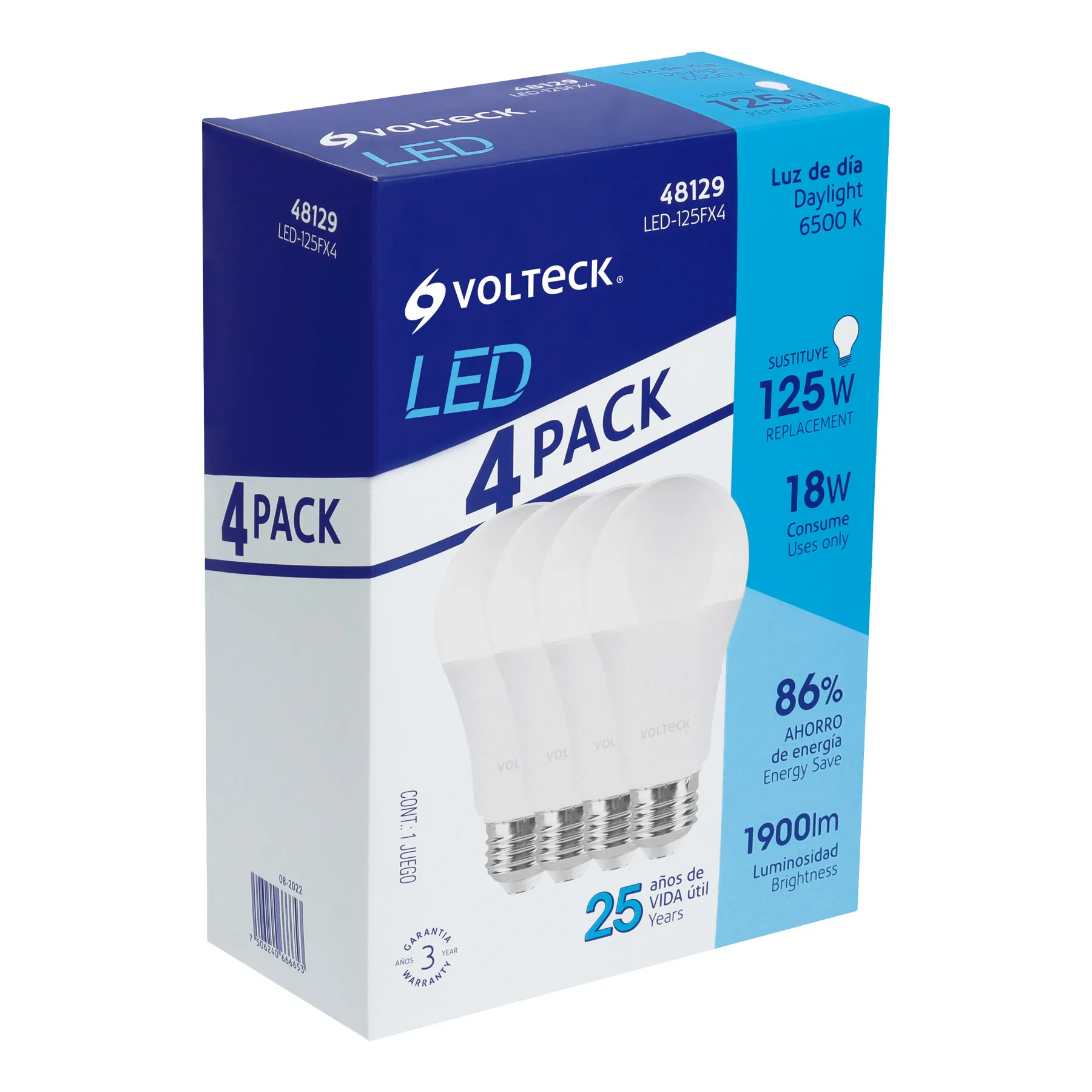 Pack de 4 lámparas LED A19 18 W (equiv. 125 W), luz de día Pack de 4 lámparas LED A19 18 W (equiv. 125 W), luz de día, Foto 1 Tienda en línea de herramientas Truper