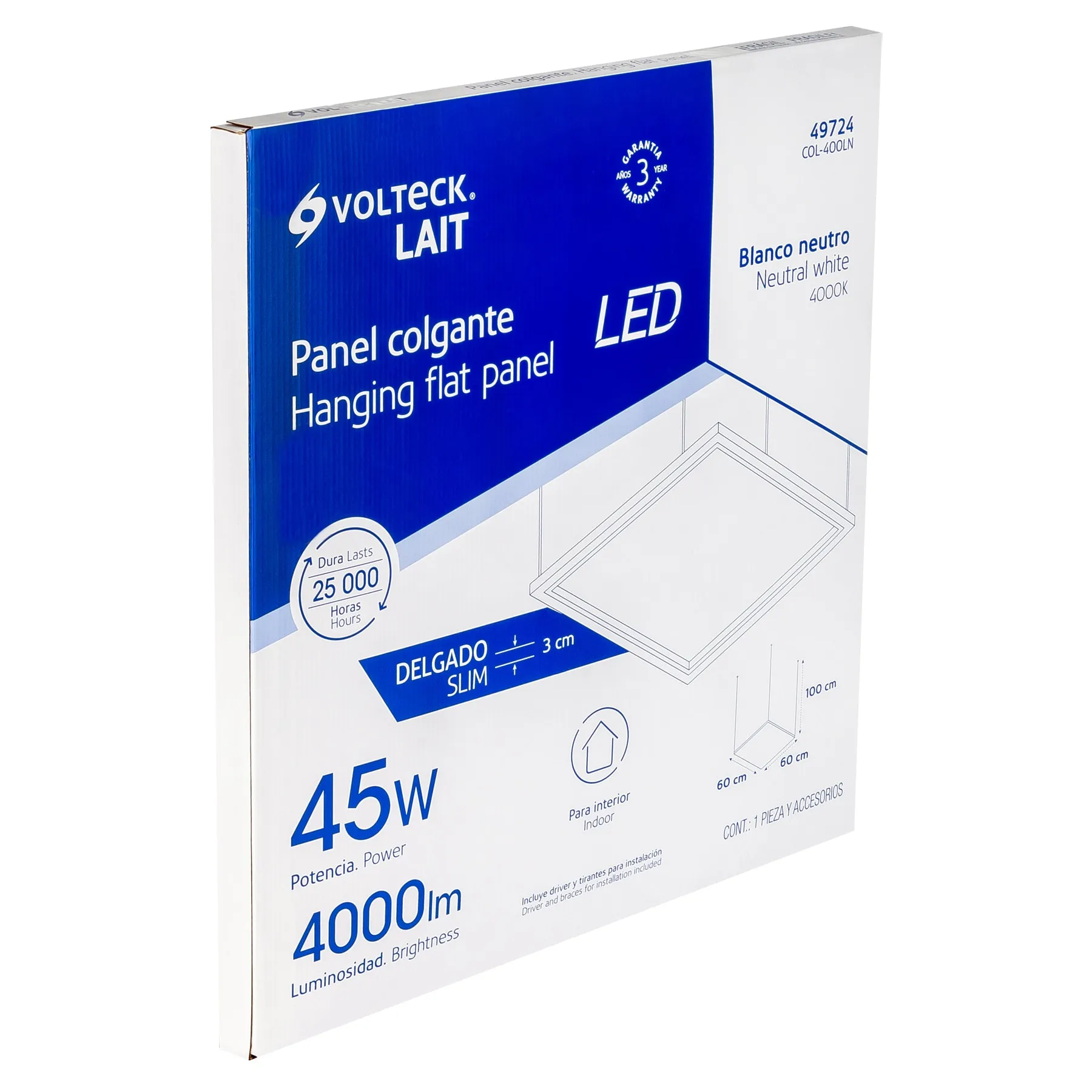 Panel delgado colgante de LED 45 W 60 x 60 cm luz neutra COL-400LN, Foto 4 Tienda en línea de herramientas Truper