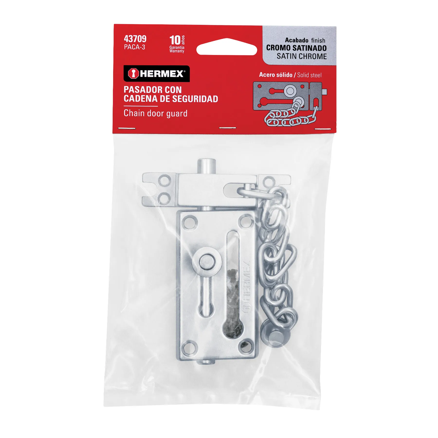 Pasador con cadena para puerta, acabado cromo mate, HERMEX PACA-3, Foto 4 Tienda en línea de herramientas Truper