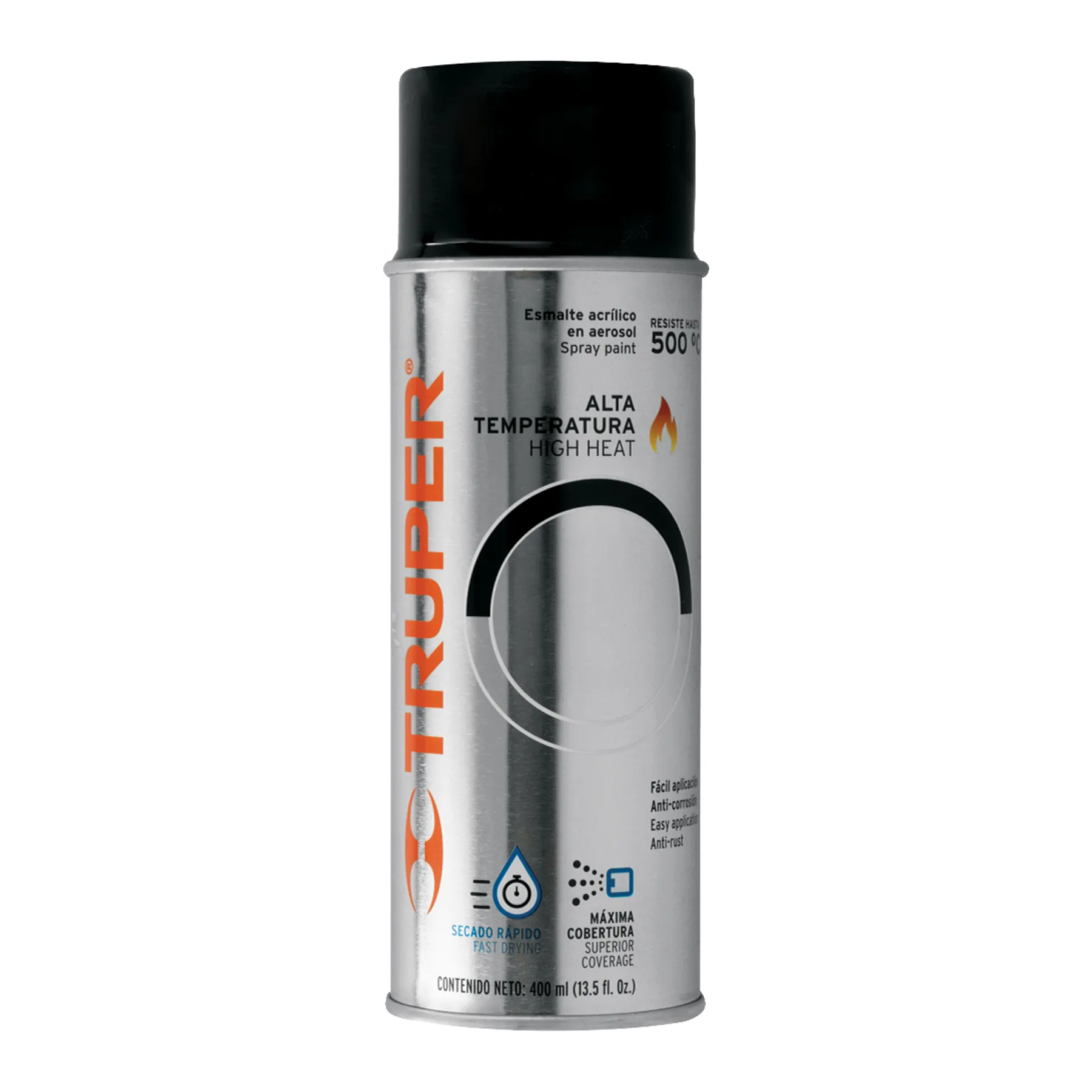 Pintura en aerosol alta temp, negro, bote tradicional, 400ml Pintura en aerosol alta temp, negro, bote tradicional, 400ml, Foto 1 Tienda en línea de herramientas Truper