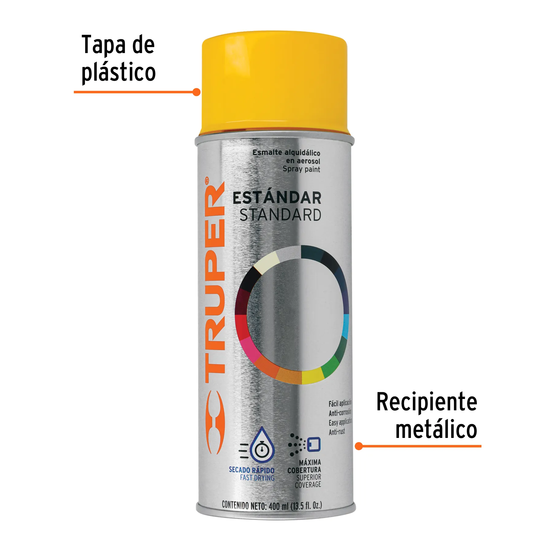 Pintura en aerosol, amarillo, bote tradicional, 400 ml PA-AM-2, Foto 2 Tienda en línea de herramientas Truper