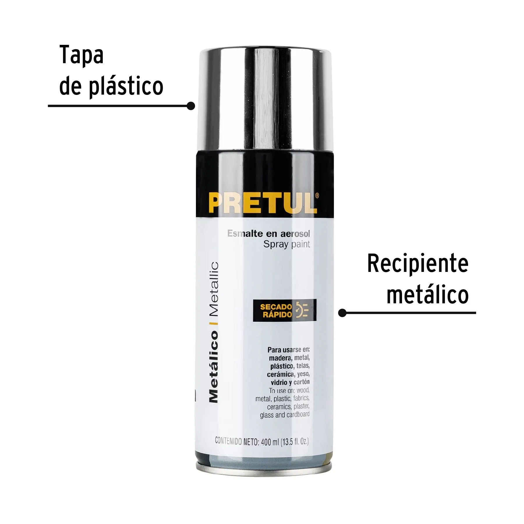 Pintura en aerosol metálica, cromo, 400ml, Pretul PAM-CR-P, Foto 2 Tienda en línea de herramientas Truper