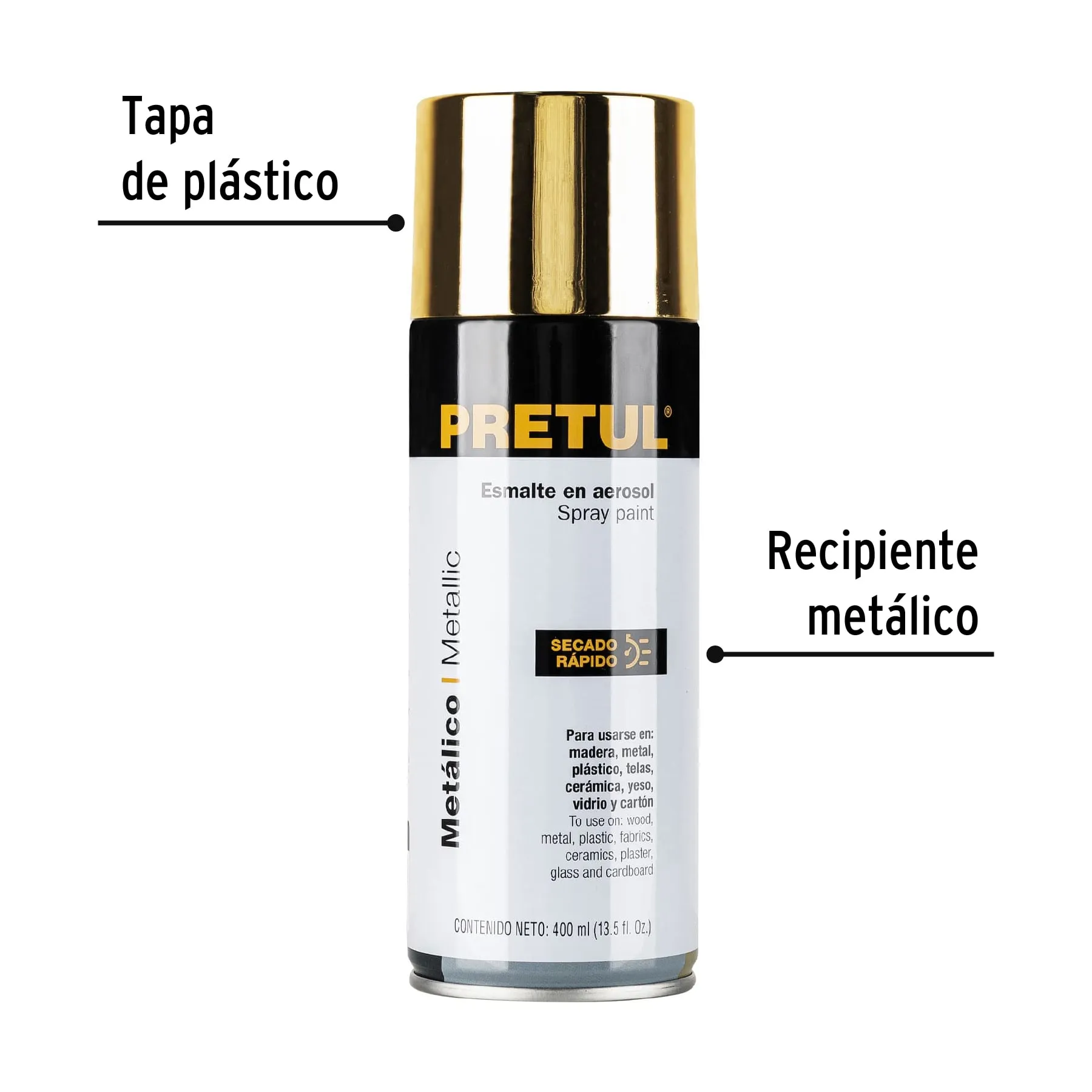 Pintura en aerosol, metálica, oro, 400ml, Pretul PAM-OR-P, Foto 2 Tienda en línea de herramientas Truper