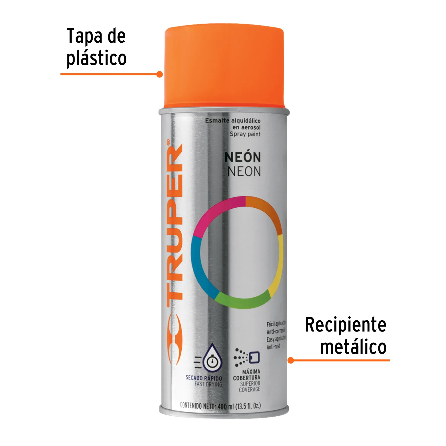 Pintura en aerosol, naranja neón, bote tradicional, 400 ml PAF-NA-2, Foto 2 Tienda en línea de herramientas Truper