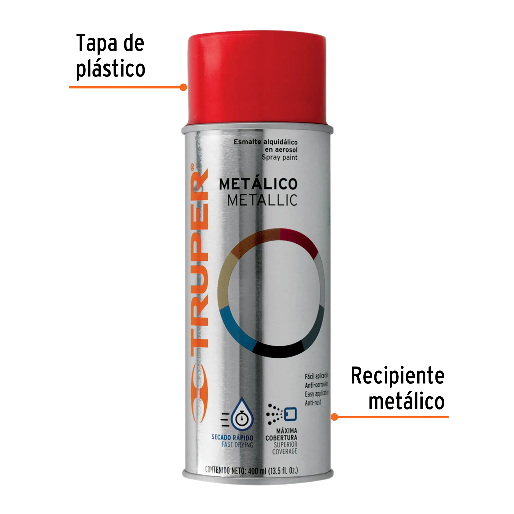 Pintura en aerosol, rojo metálico, 400 ml,Truper PAM-RO-2, Foto 2 Tienda en línea de herramientas Truper