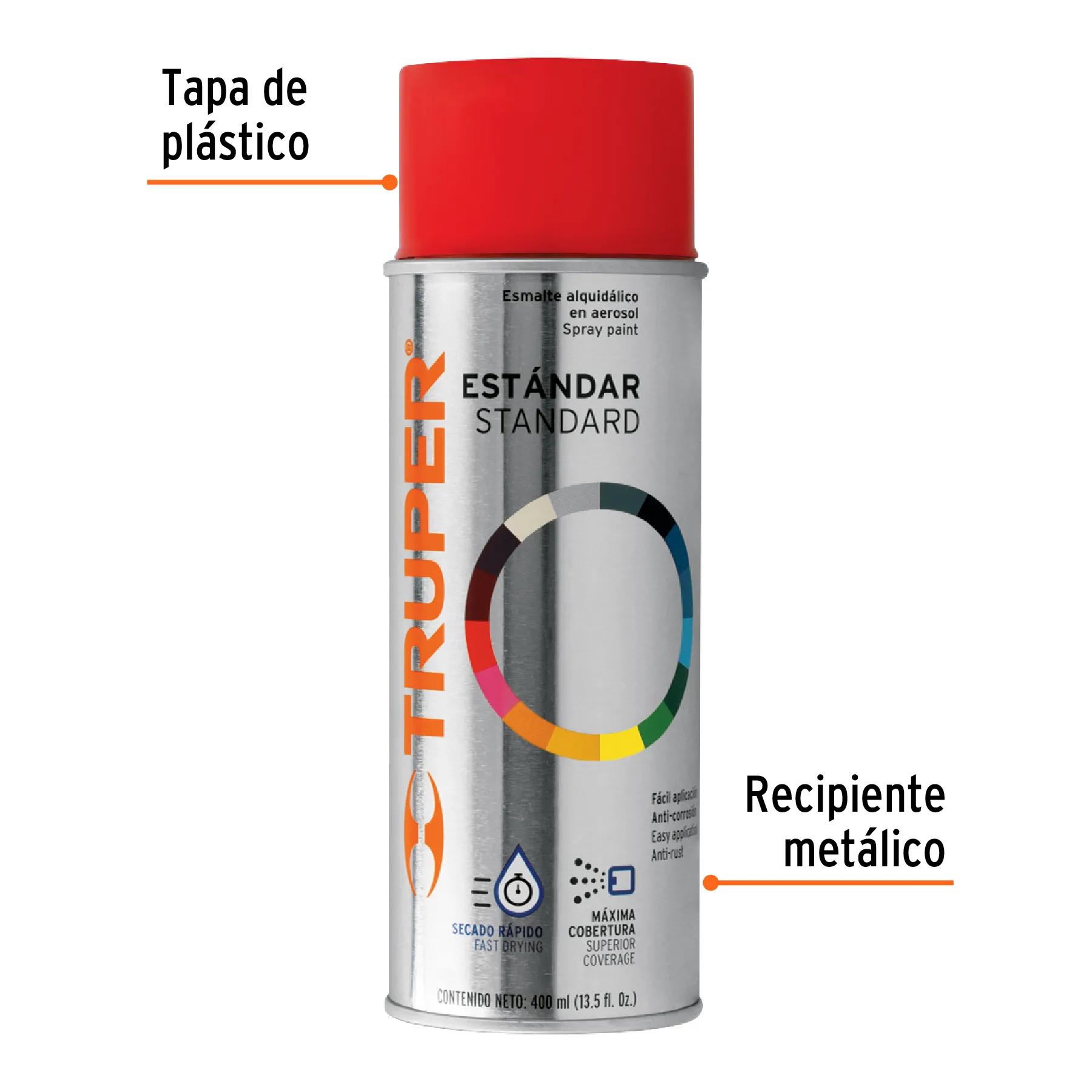 Pintura en aerosol, rojo seguridad, bote tradicional, 400 ml PA-RSG-2, Foto 2 Tienda en línea de herramientas Truper