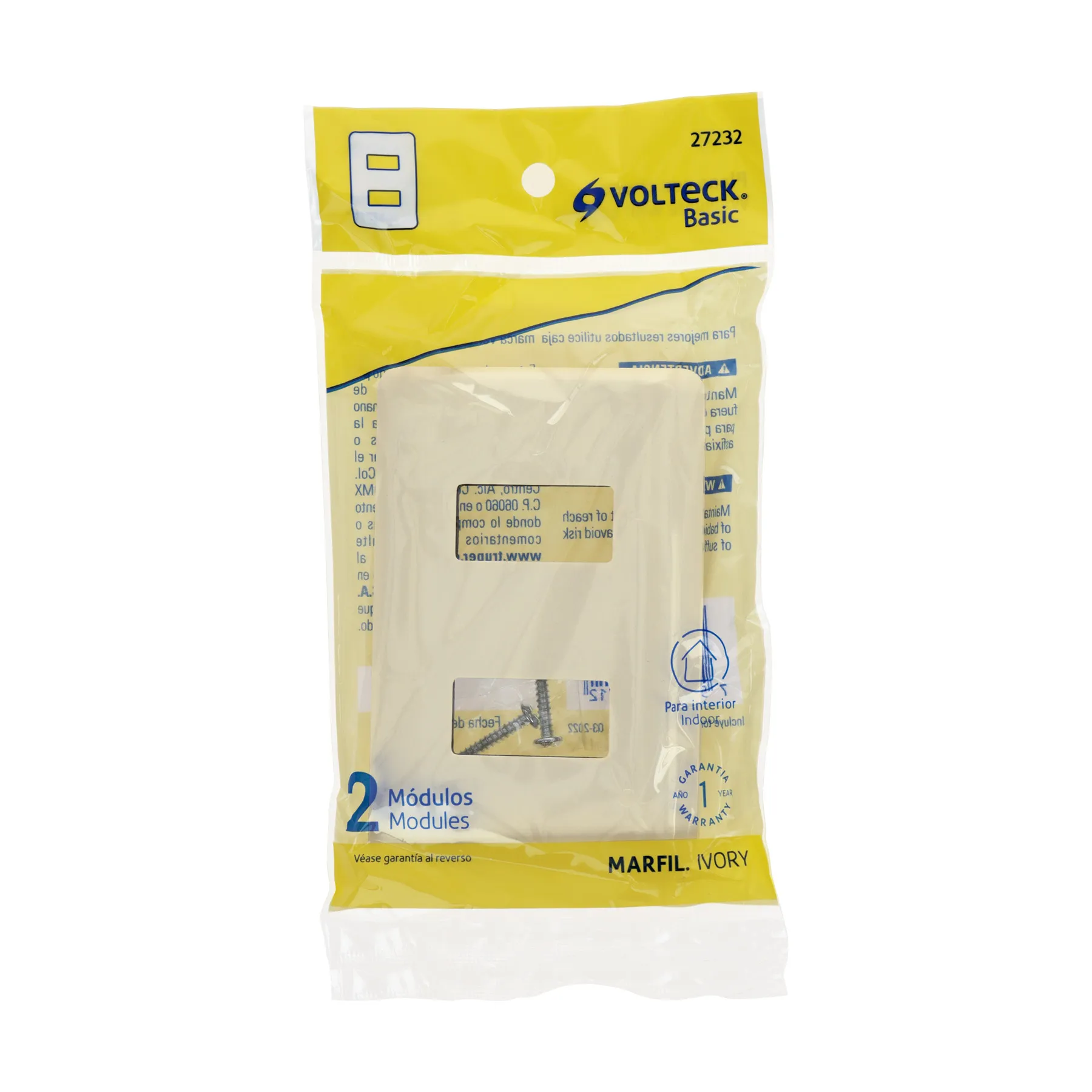 Placa 2 módulos, marfil, línea Volteck Basic PPDO-BI, Foto 4 Tienda en línea de herramientas Truper