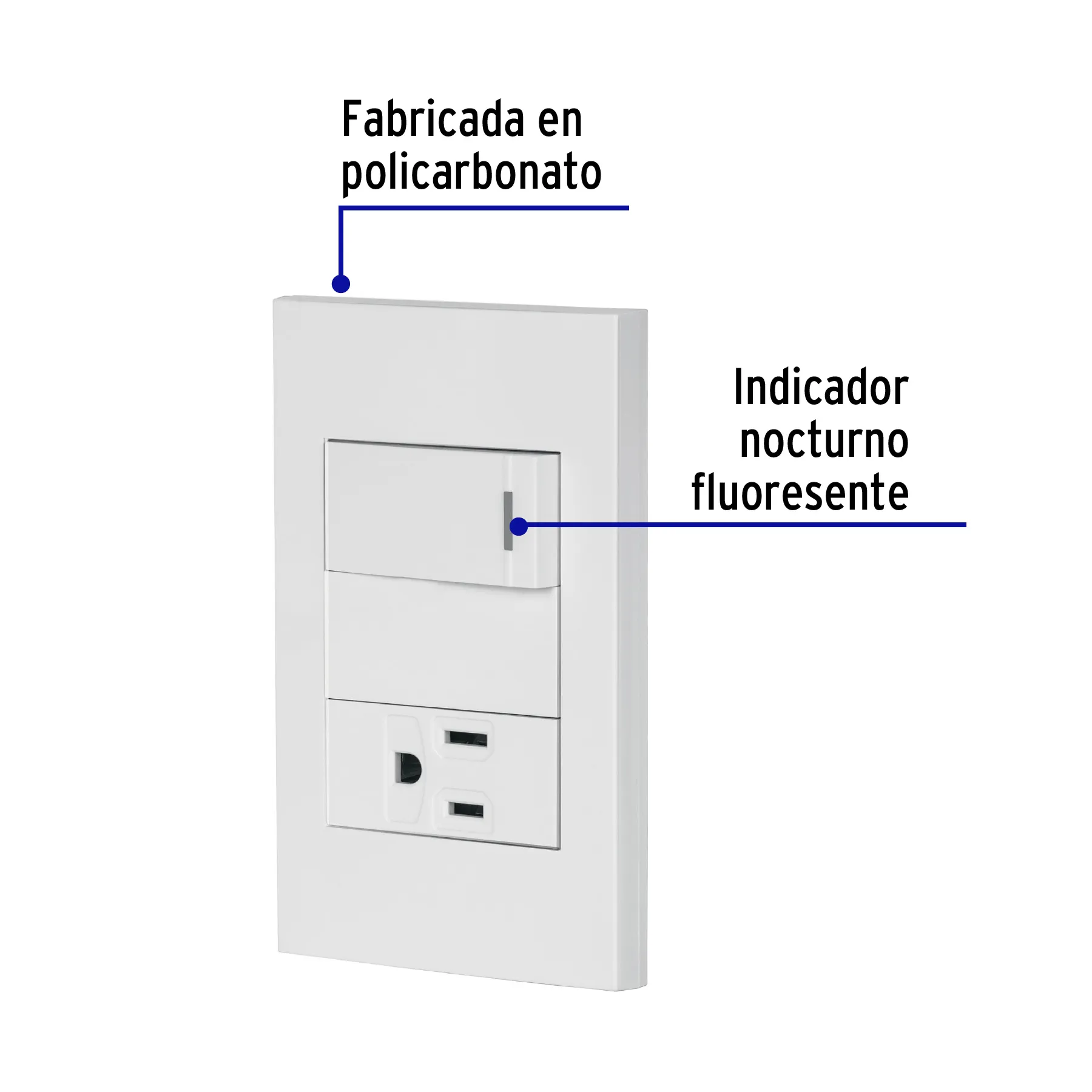 Placa armada 1 interruptor,1 contacto,1mod, Española, blanco PA-APCO1-EB, Foto 2 Tienda en línea de herramientas Truper