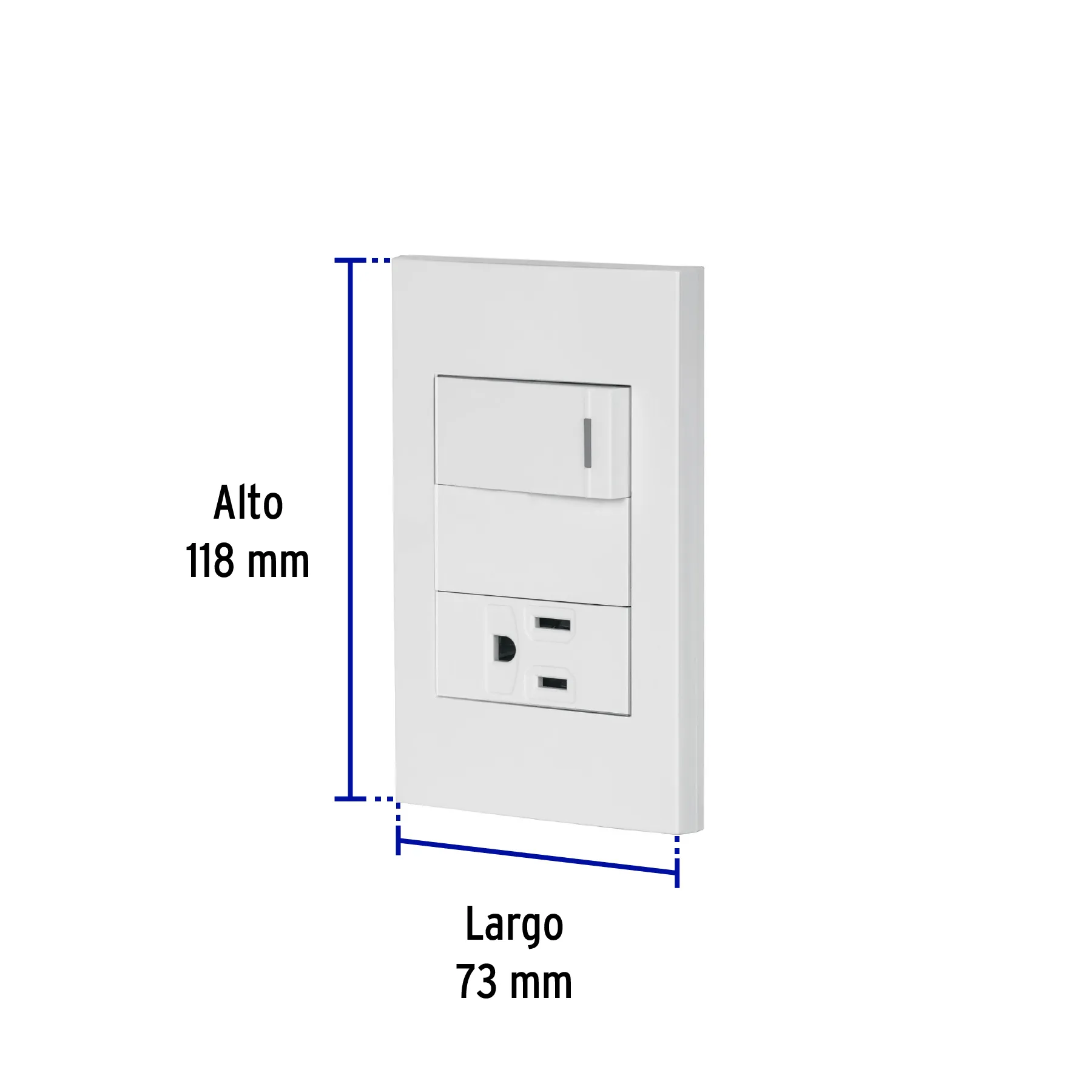 Placa armada 1 interruptor,1 contacto,1mod, Española, blanco PA-APCO1-EB, Foto 3 Tienda en línea de herramientas Truper